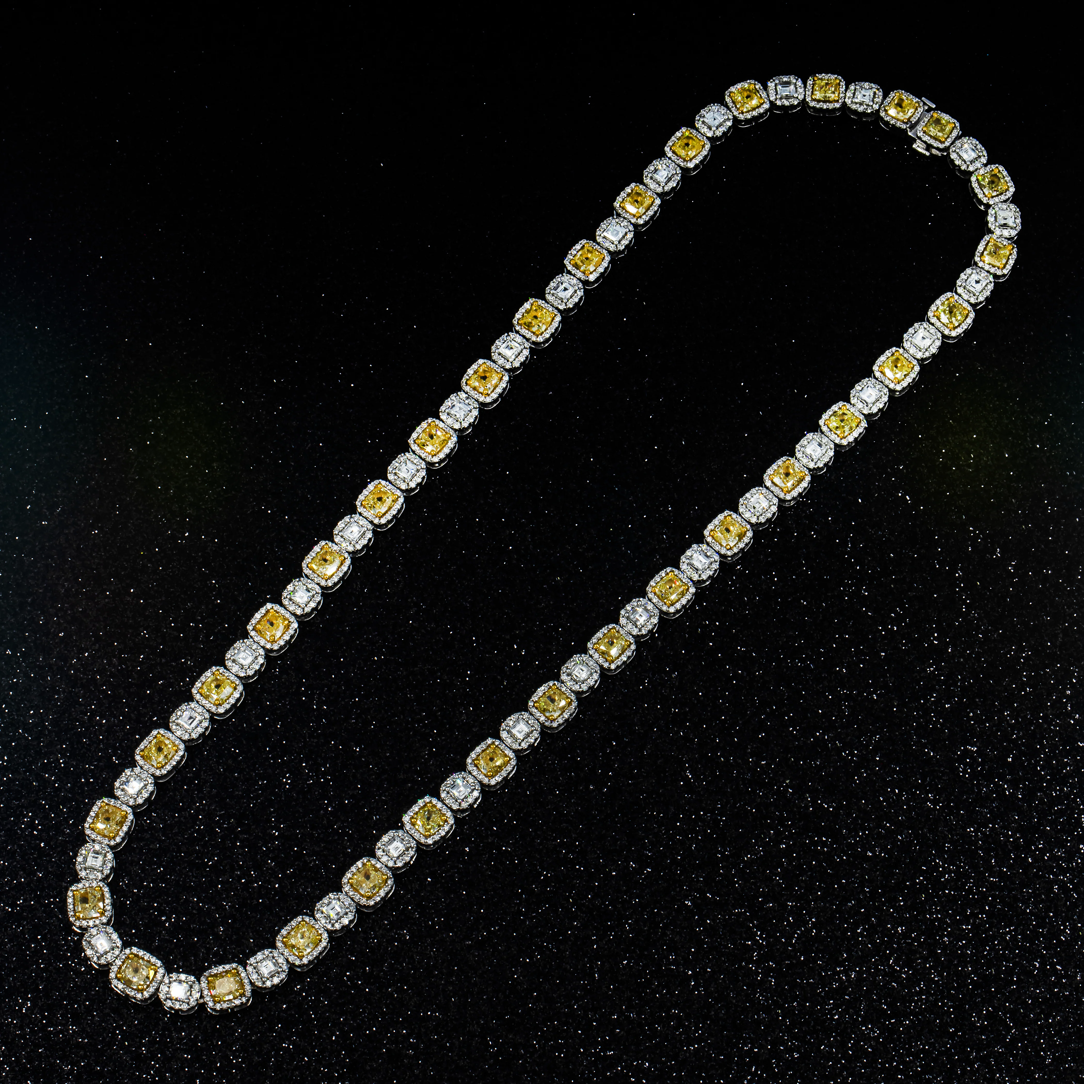 14K White Gold Canary Yellow Diamond Square Link Chain 28.72ct - Image 3