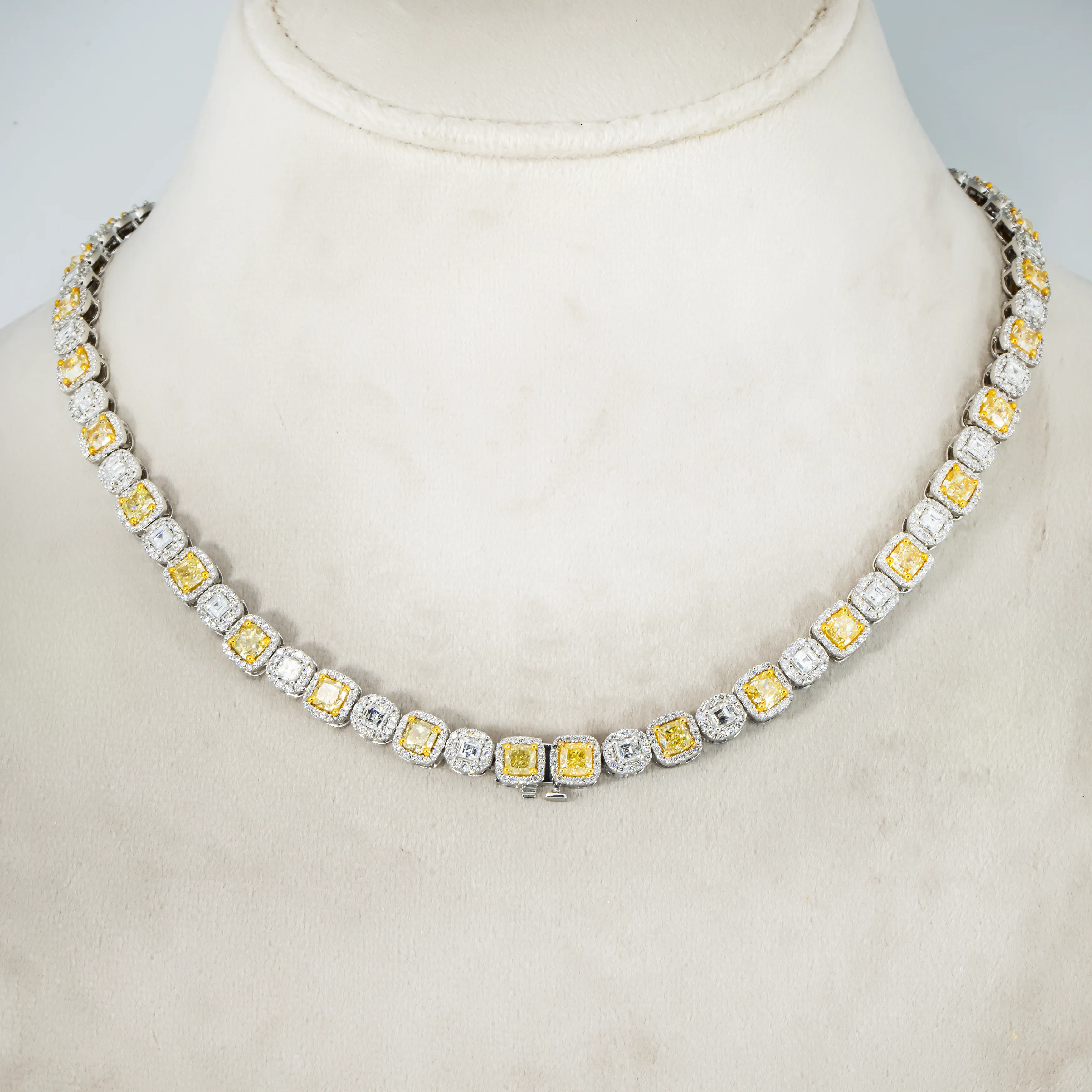 14K White Gold Canary Yellow Diamond Square Link Chain 28.72ct - Image 4