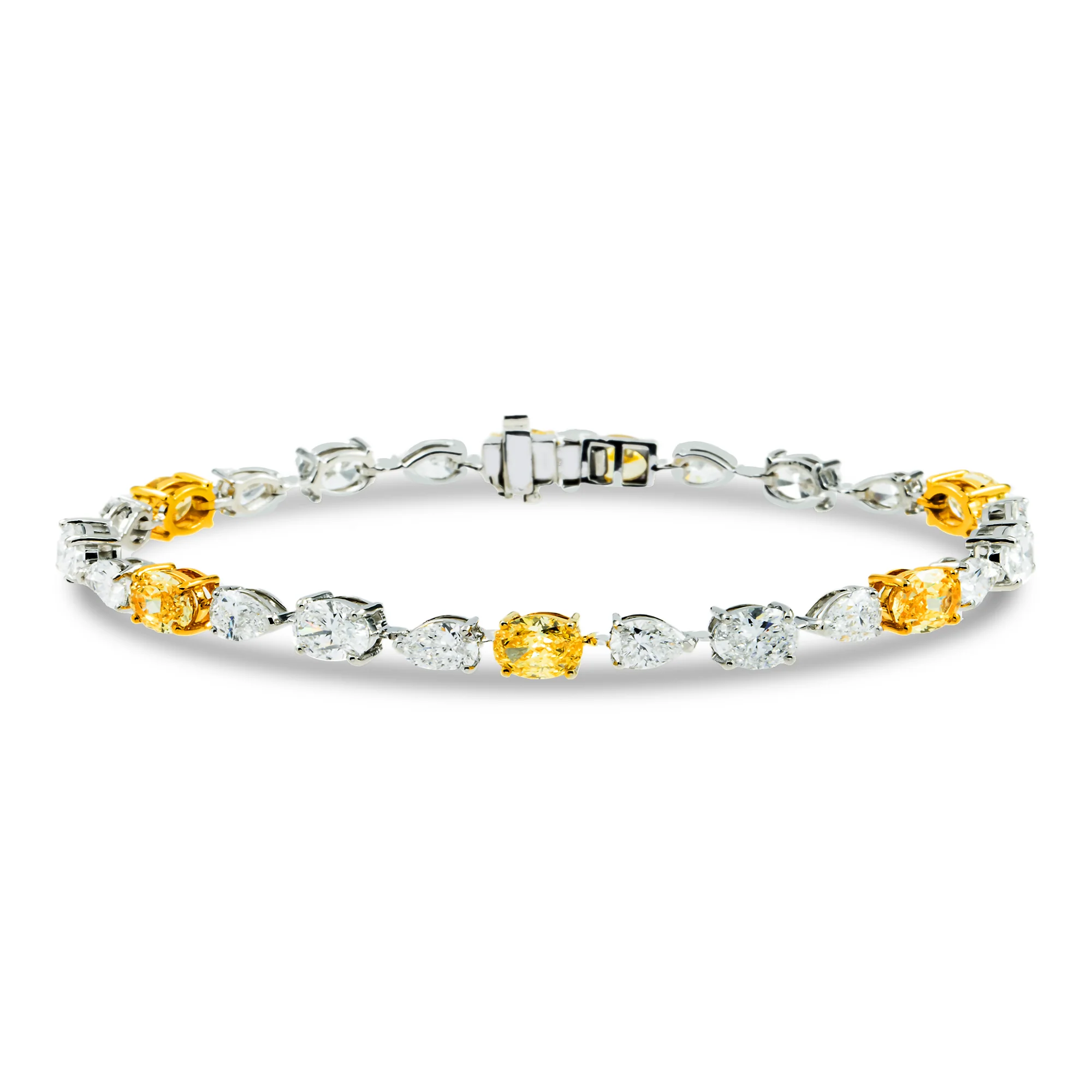 14K White Gold Fancy Yellow & White Diamond Bracelet 12.11ct