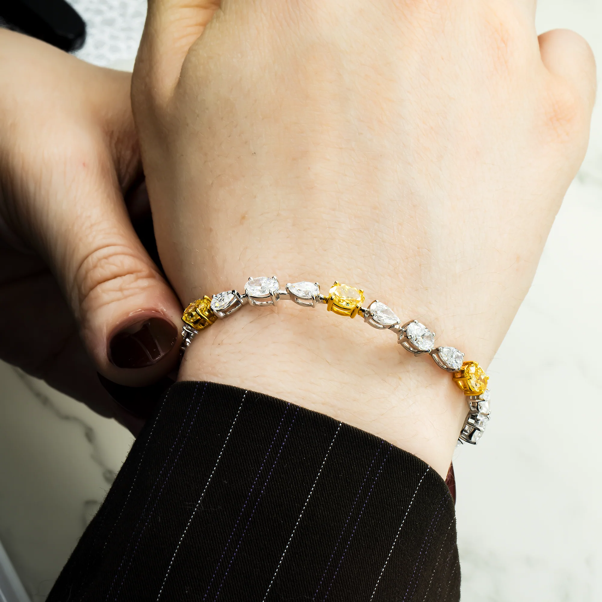 14K White Gold Fancy Yellow & White Diamond Bracelet 12.11ct - Image 2