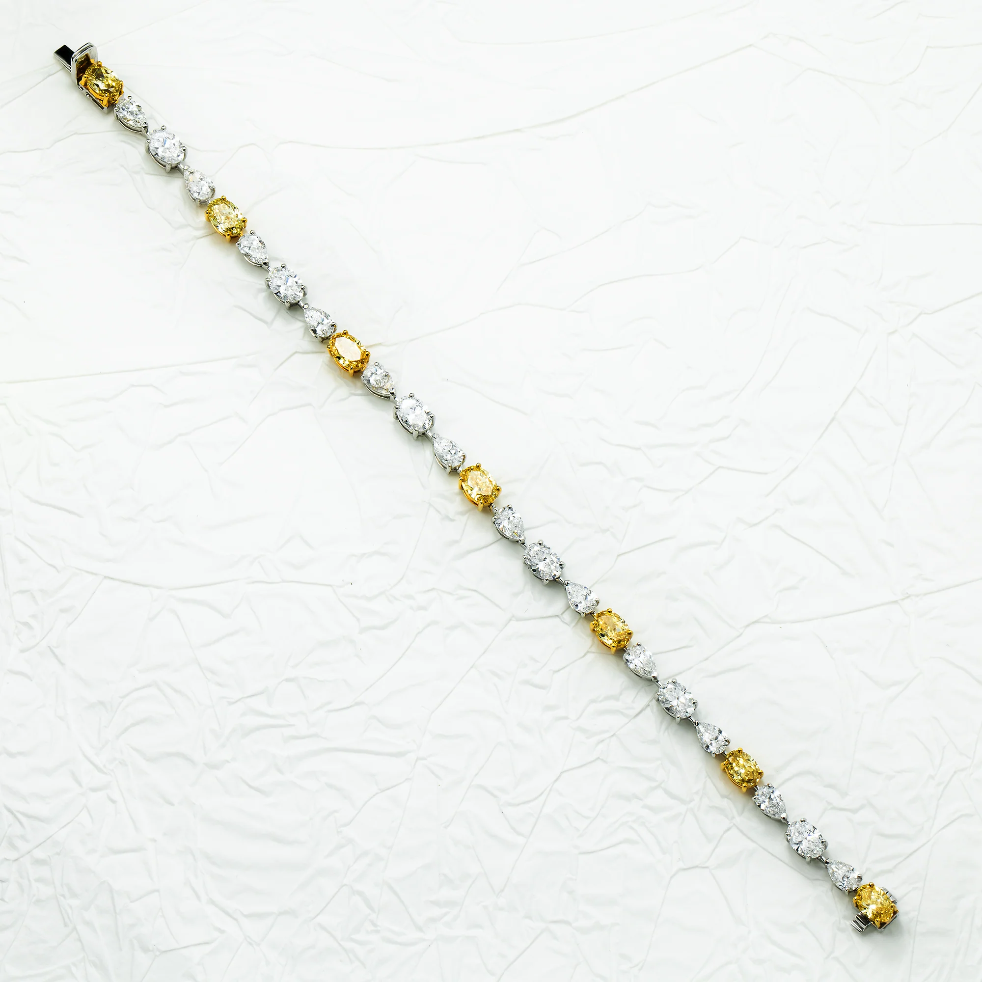 14K White Gold Fancy Yellow & White Diamond Bracelet 12.11ct - Image 3