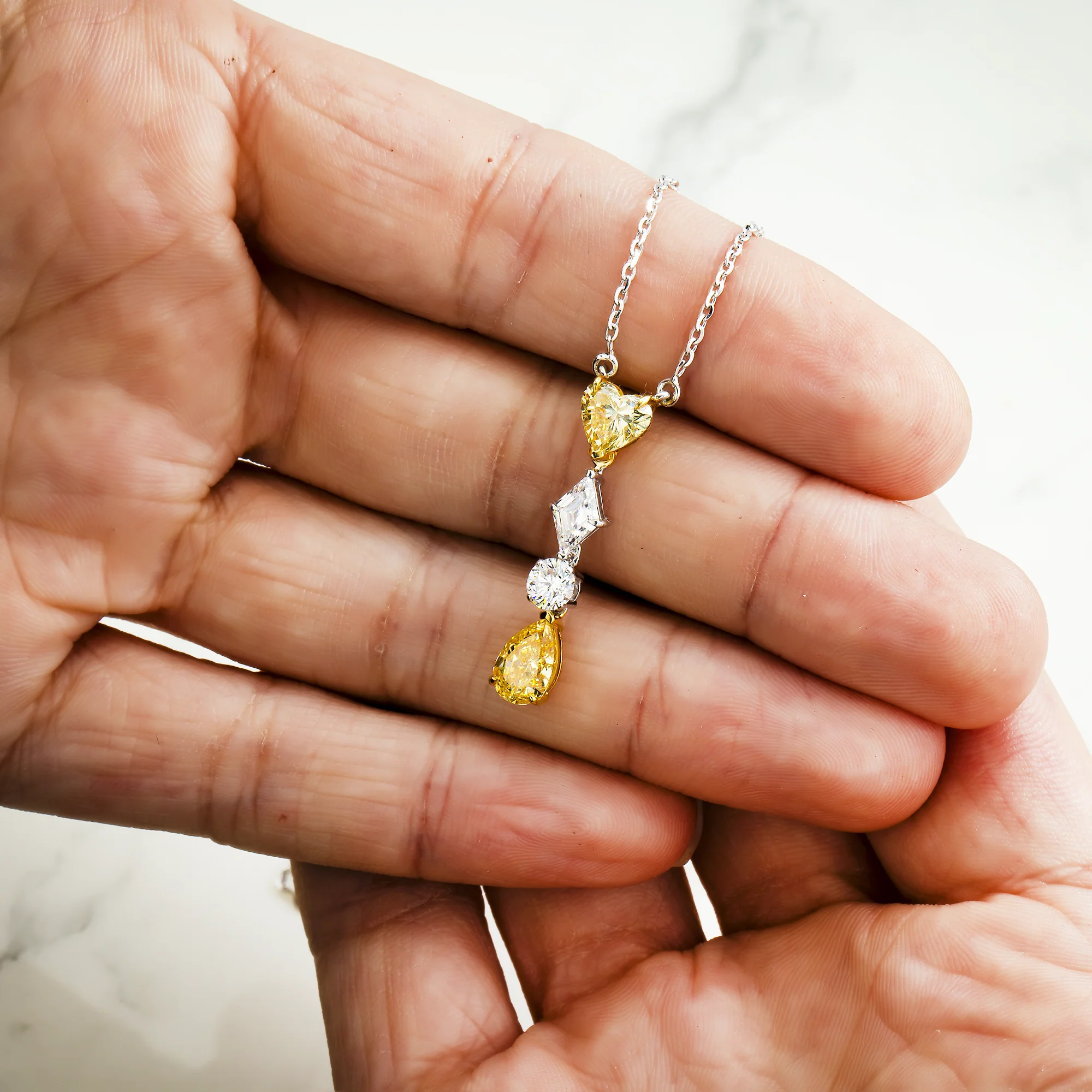 14K White Gold Fancy Yellow & White Diamond Drop Necklace 2.61ct - Image 2