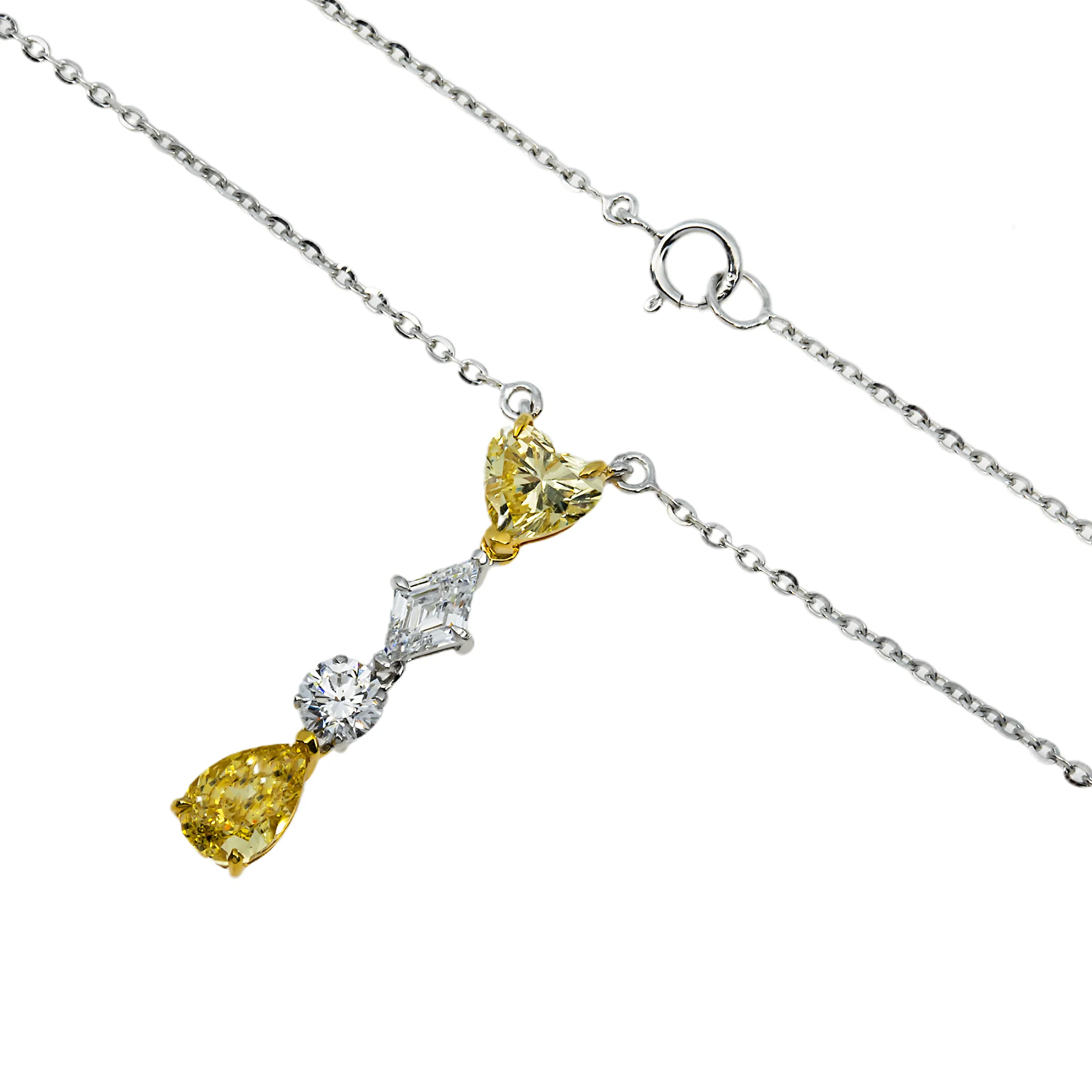 14K White Gold Fancy Yellow & White Diamond Drop Necklace 2.61ct - Image 3