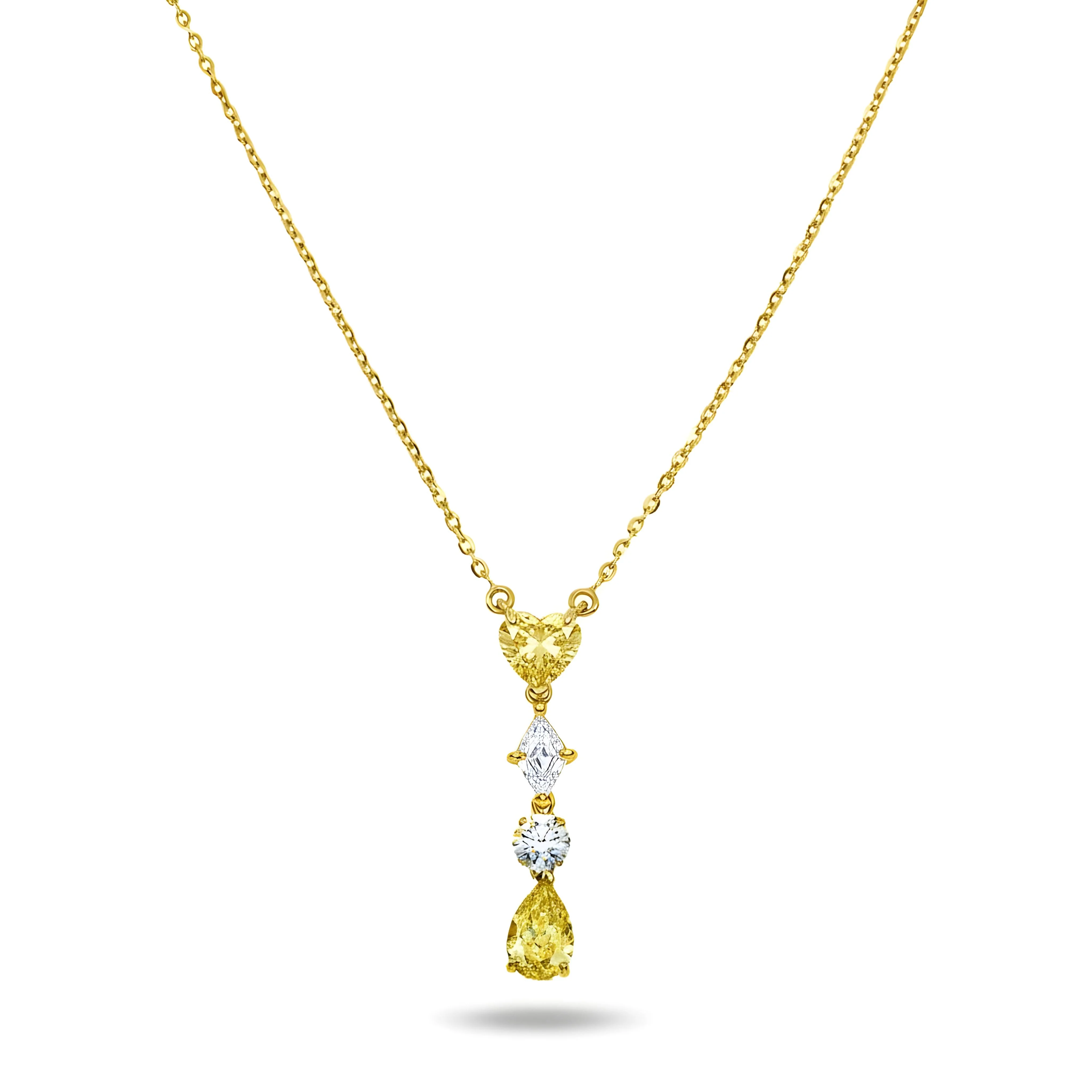 14K White Gold Fancy Yellow & White Diamond Drop Necklace 2.61ct - Image 4