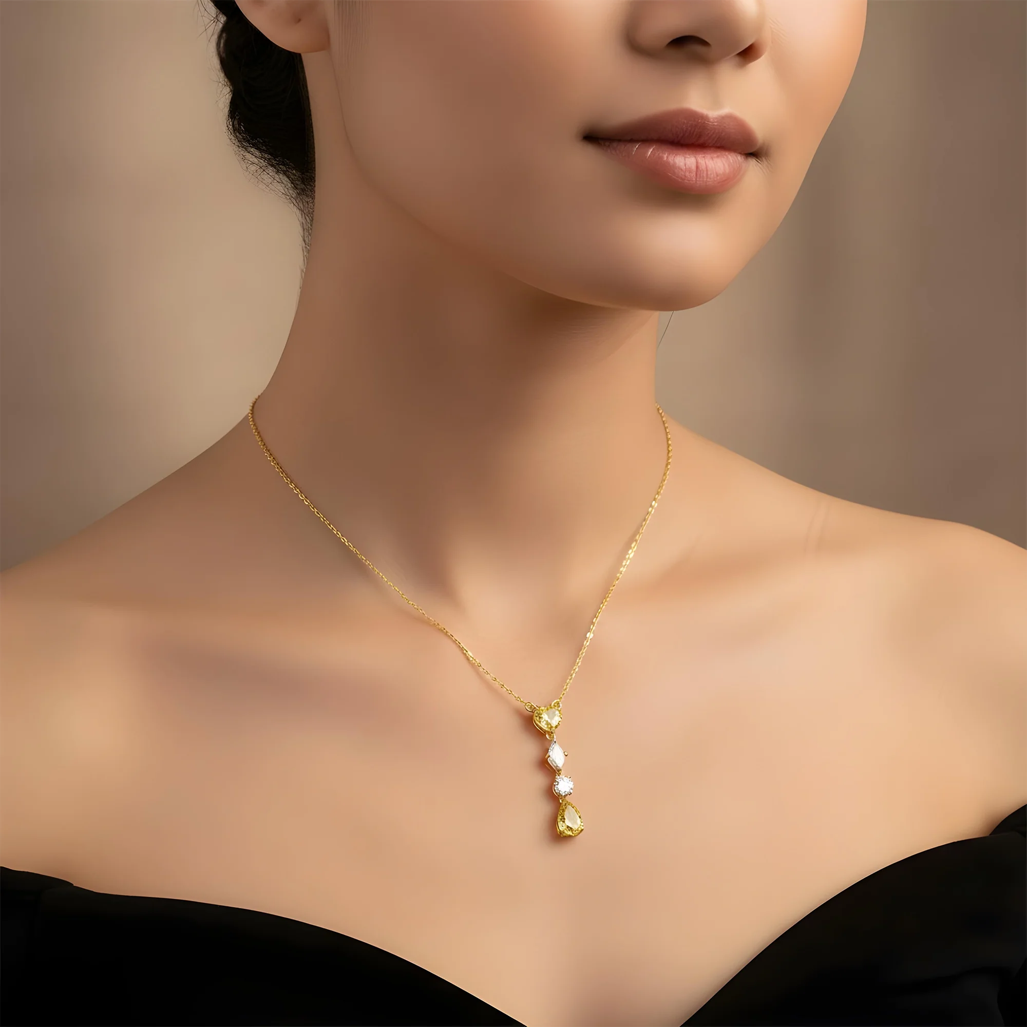 14K White Gold Fancy Yellow & White Diamond Drop Necklace 2.61ct - Image 5