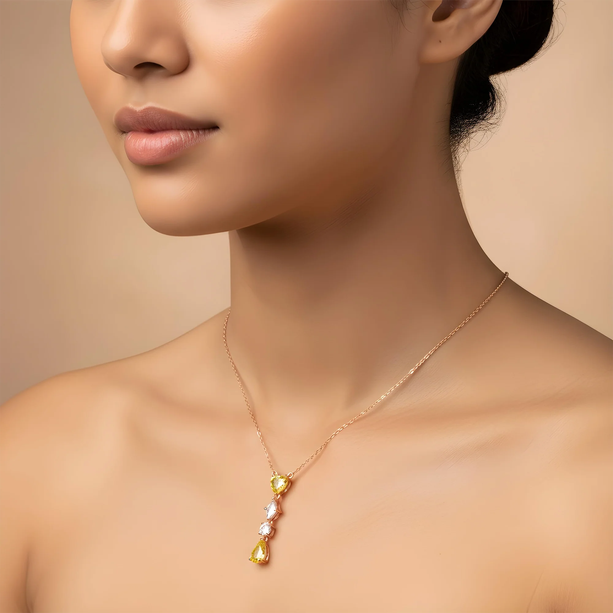14K White Gold Fancy Yellow & White Diamond Drop Necklace 2.61ct - Image 7