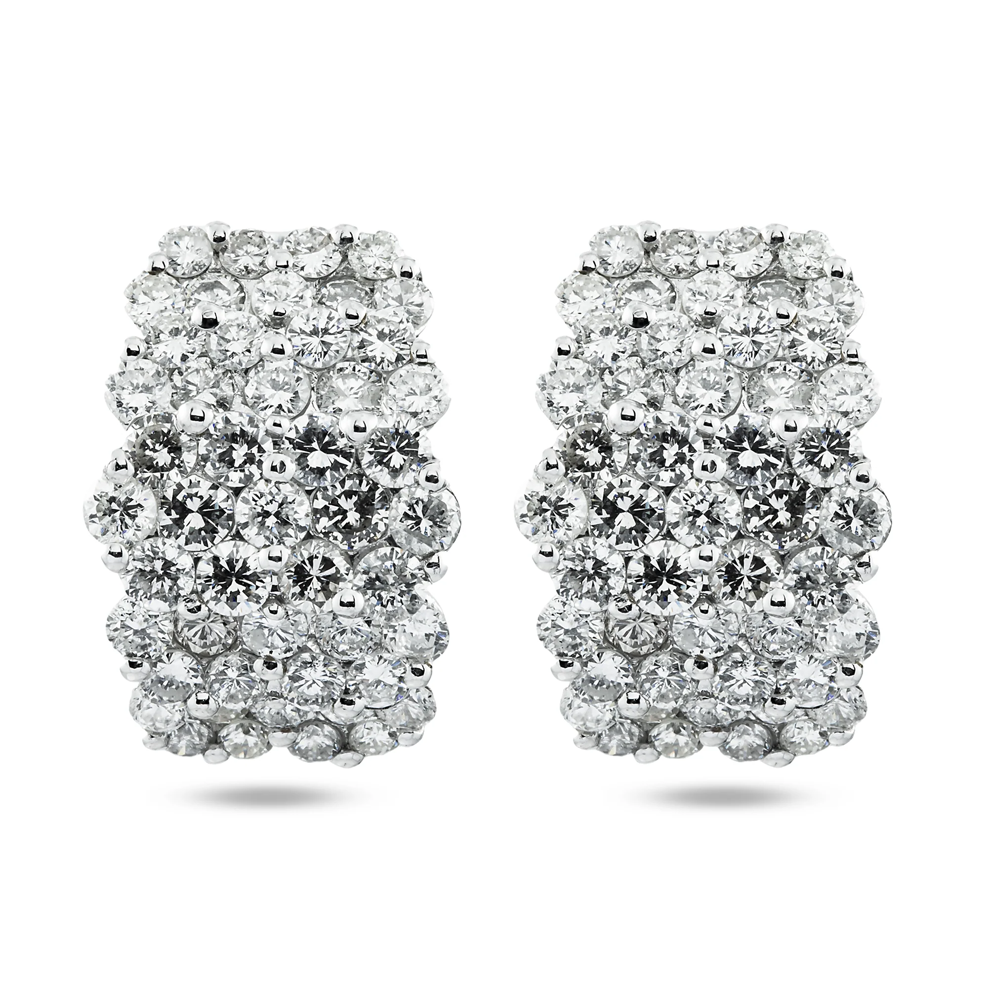 14K White Gold Five Row Round Diamond Hoop Earrings 4.81ctw