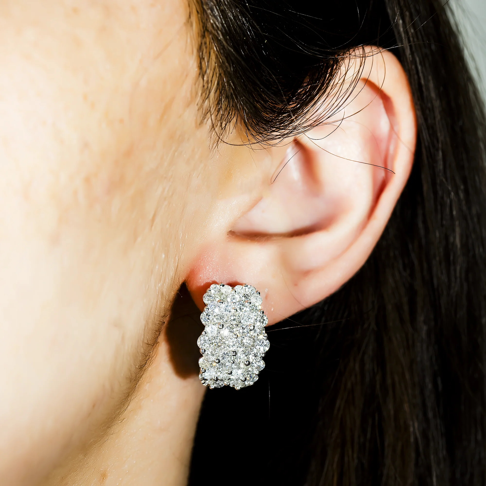 14K White Gold Five Row Round Diamond Hoop Earrings 4.81ctw - Image 2
