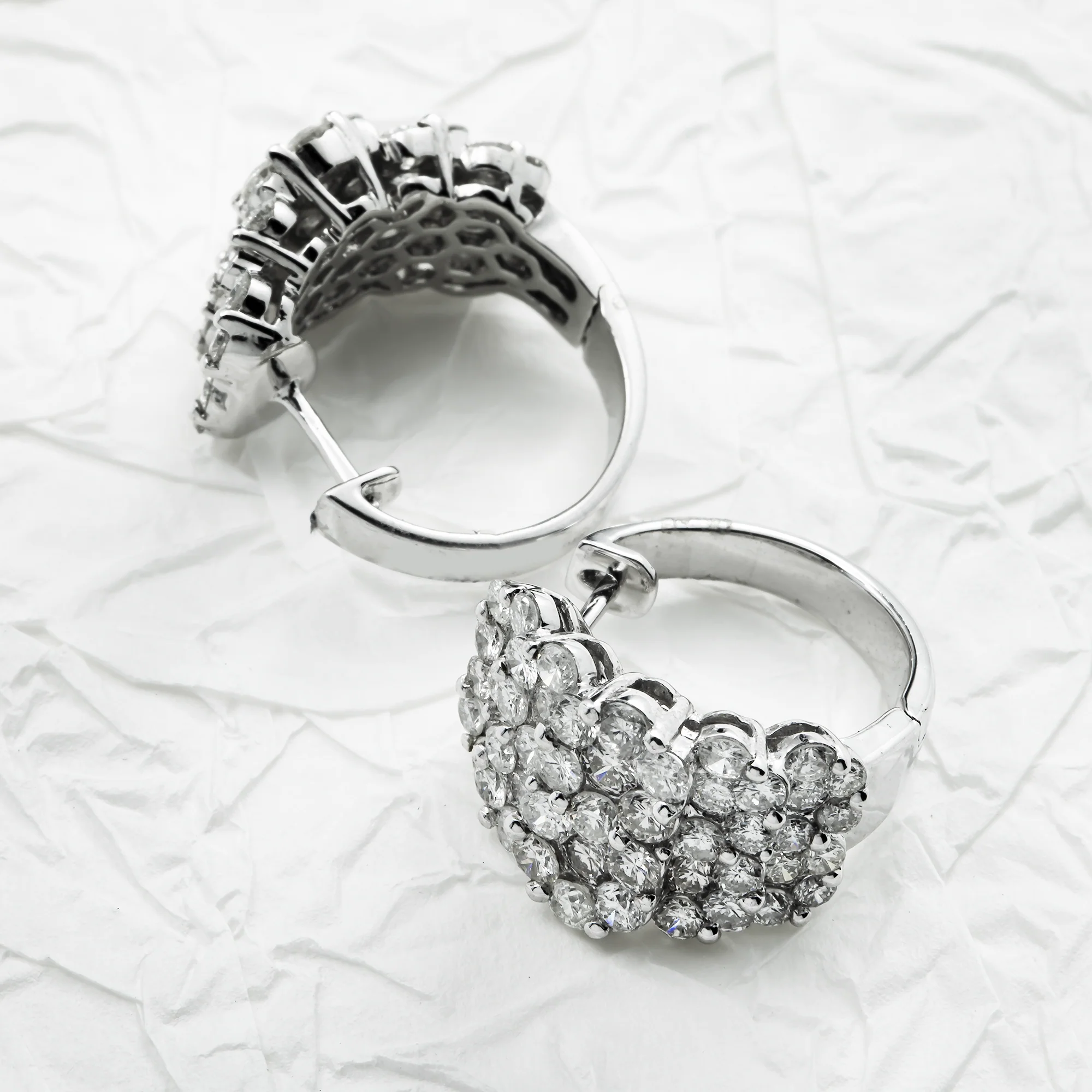 14K White Gold Five Row Round Diamond Hoop Earrings 4.81ctw - Image 3