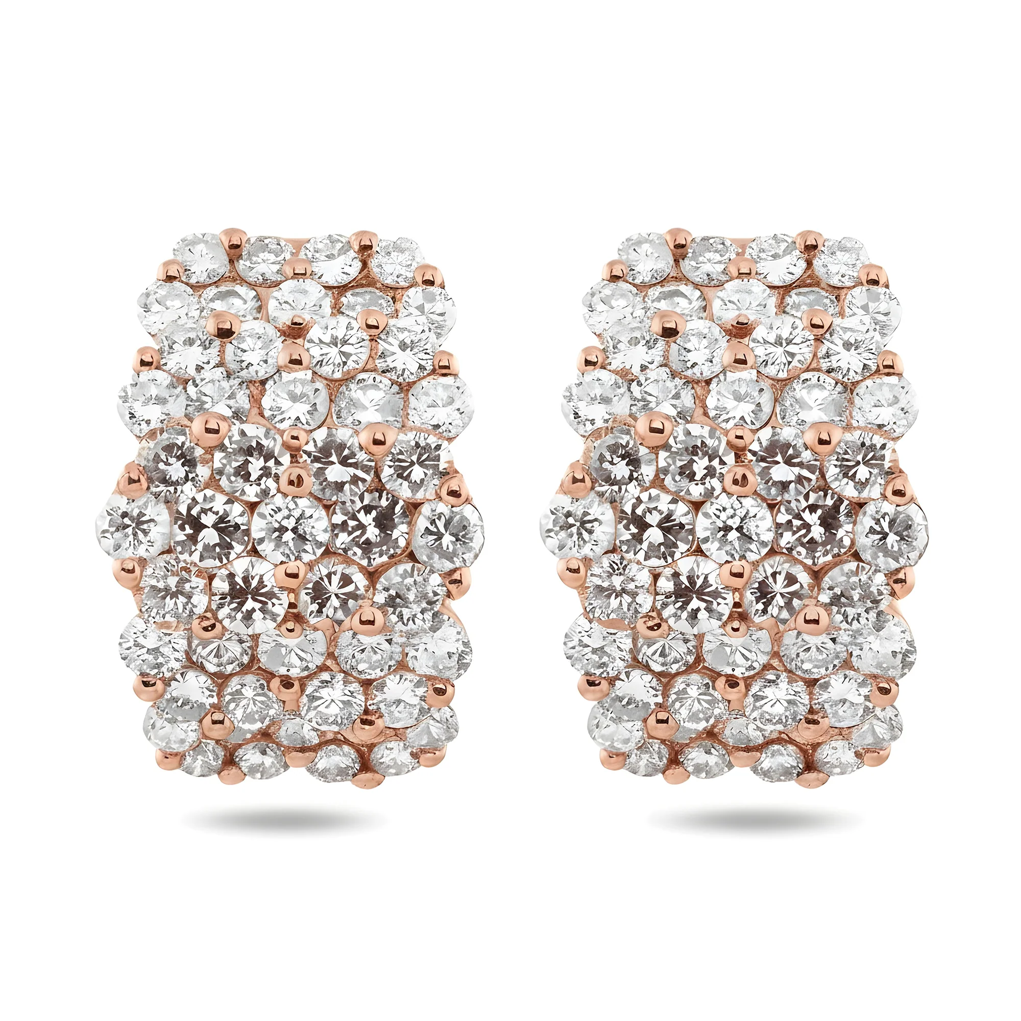 14K White Gold Five Row Round Diamond Hoop Earrings 4.81ctw - Image 6