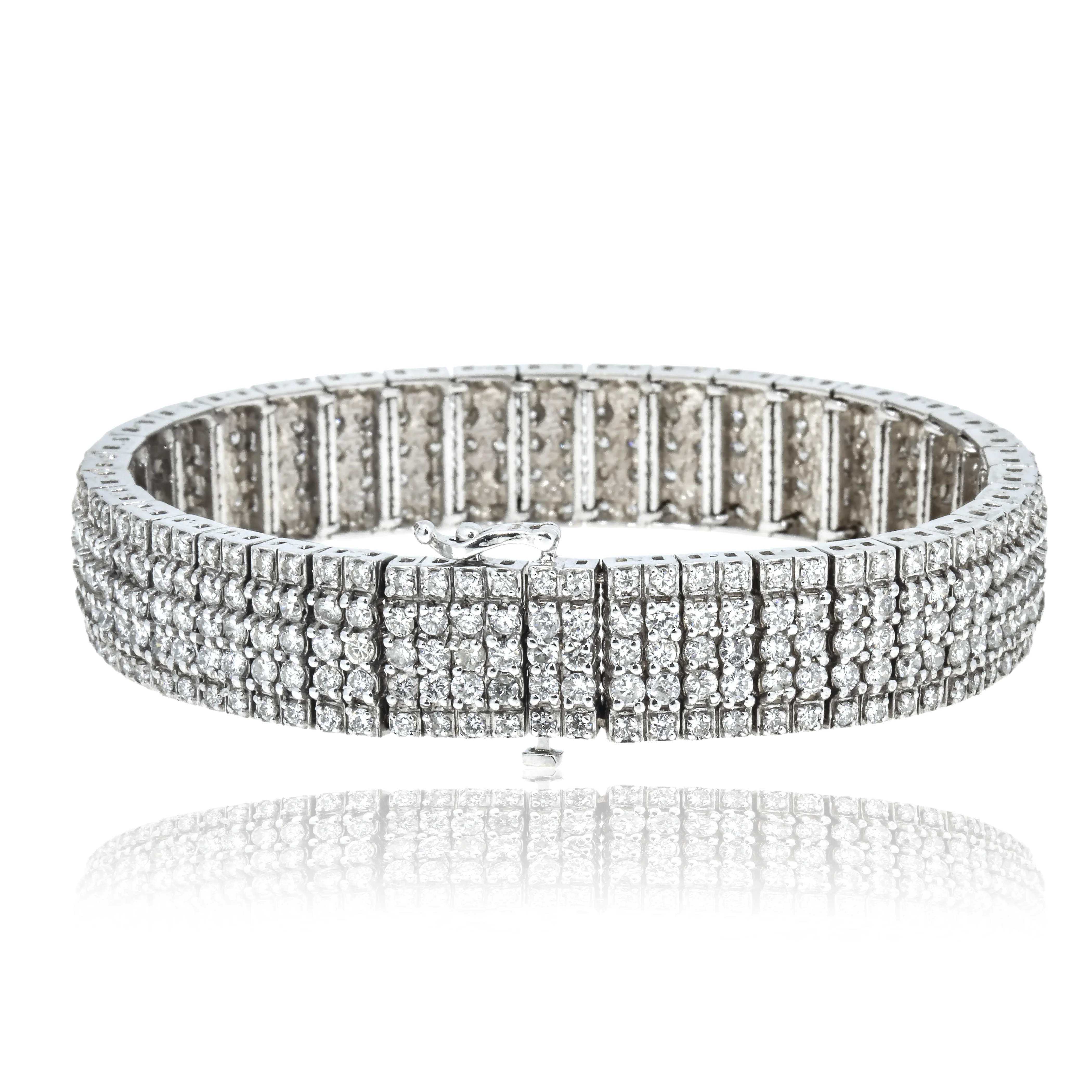 14K White Gold Five Row Round Diamond Tennis Bracelet 11.27ct - Image 3