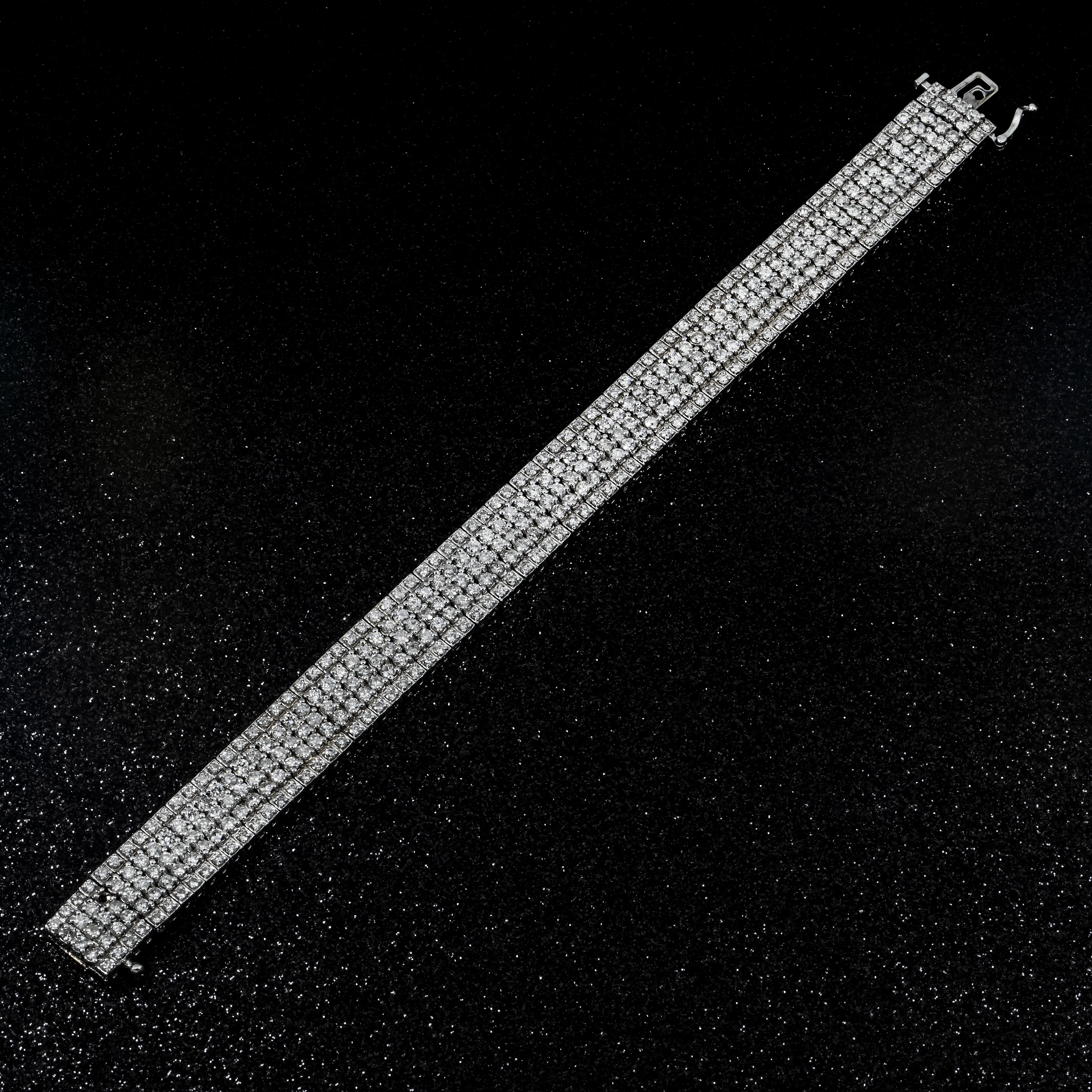 14K White Gold Five Row Round Diamond Tennis Bracelet 11.27ct - Image 4