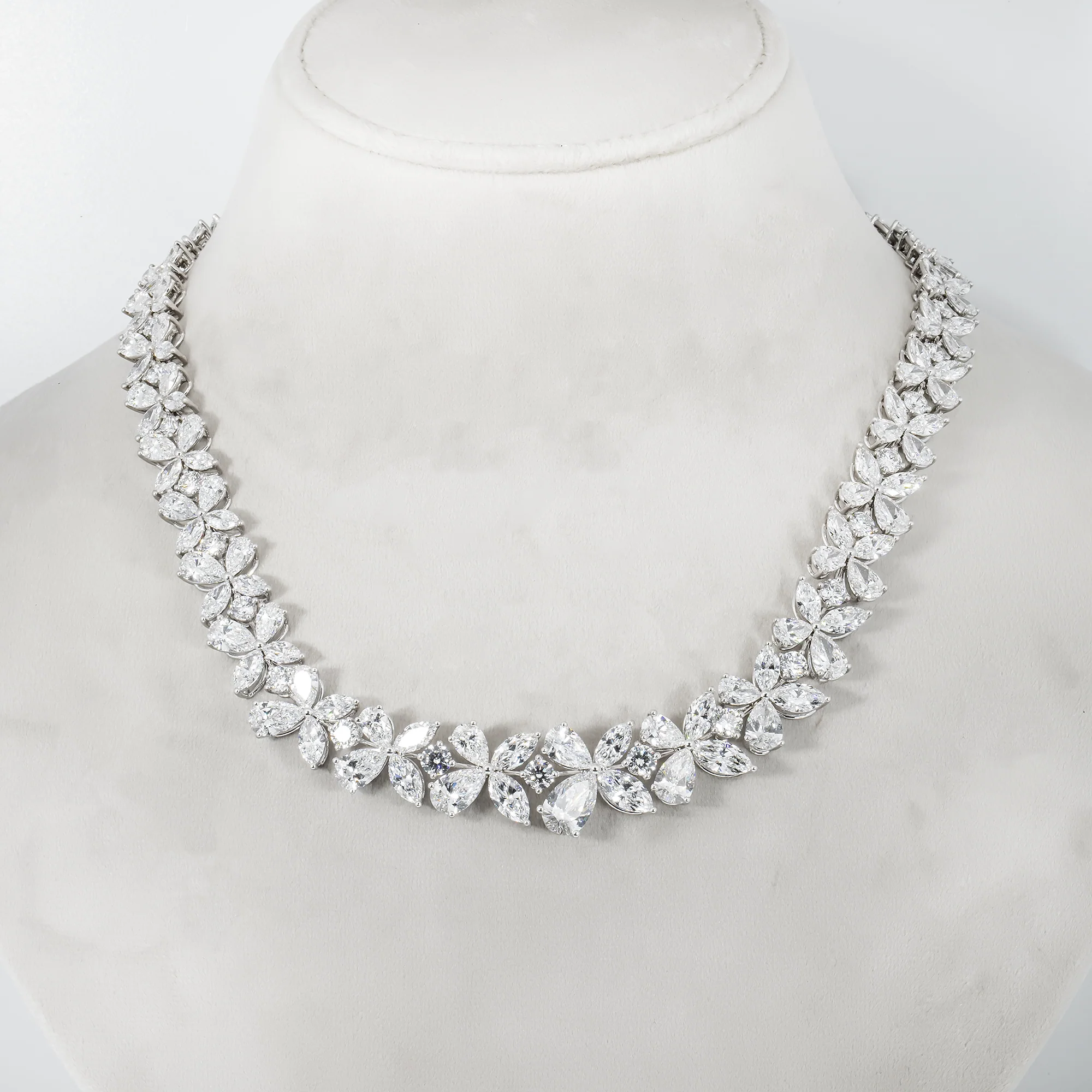 14K White Gold Flower Vine Diamond Necklace 62.84ct - Image 2