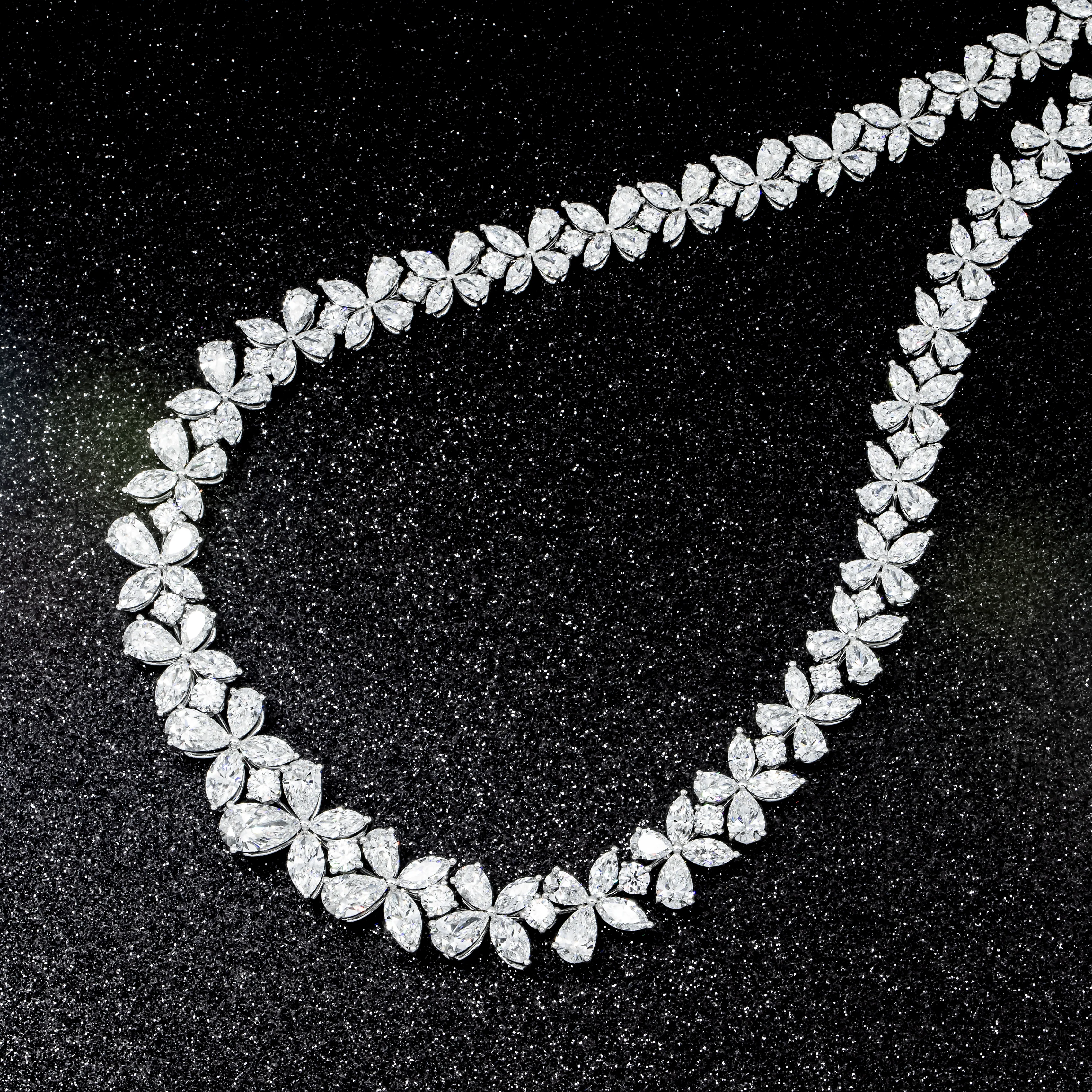 14K White Gold Flower Vine Diamond Necklace 62.84ct - Image 3