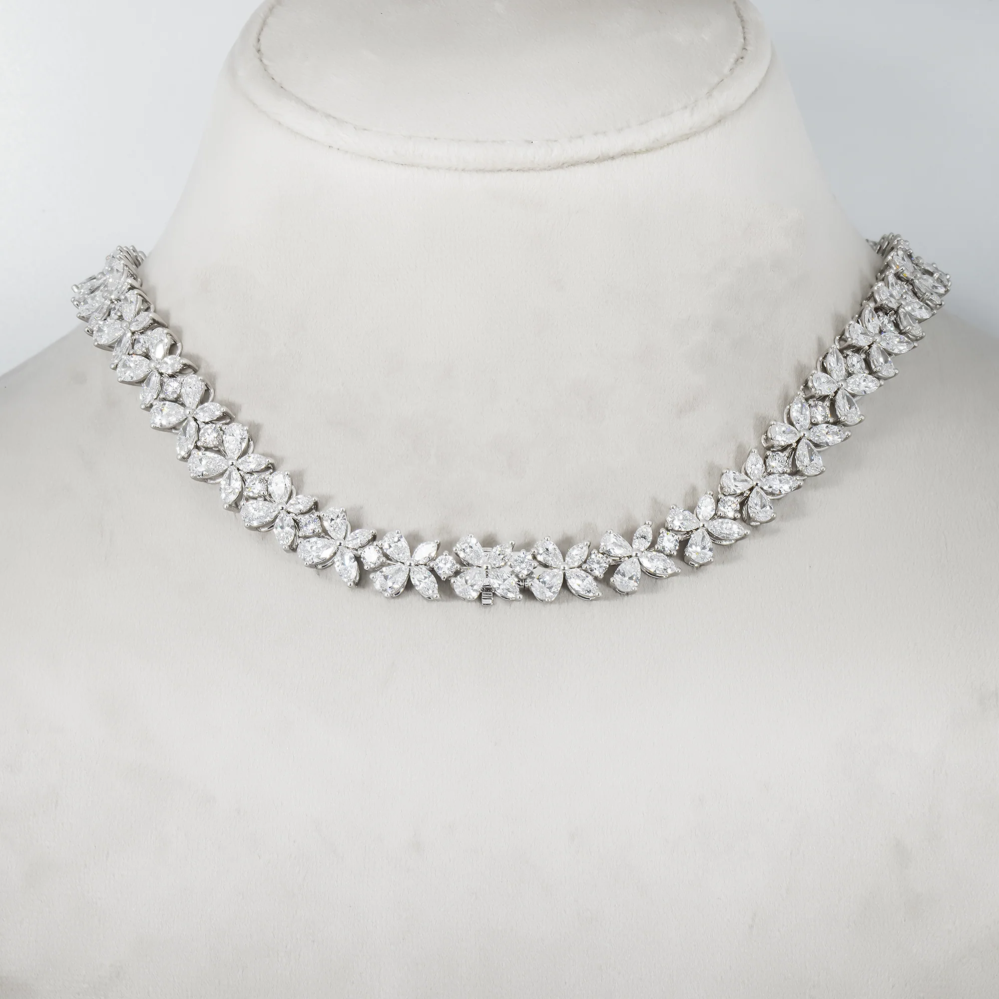 14K White Gold Flower Vine Diamond Necklace 62.84ct - Image 4