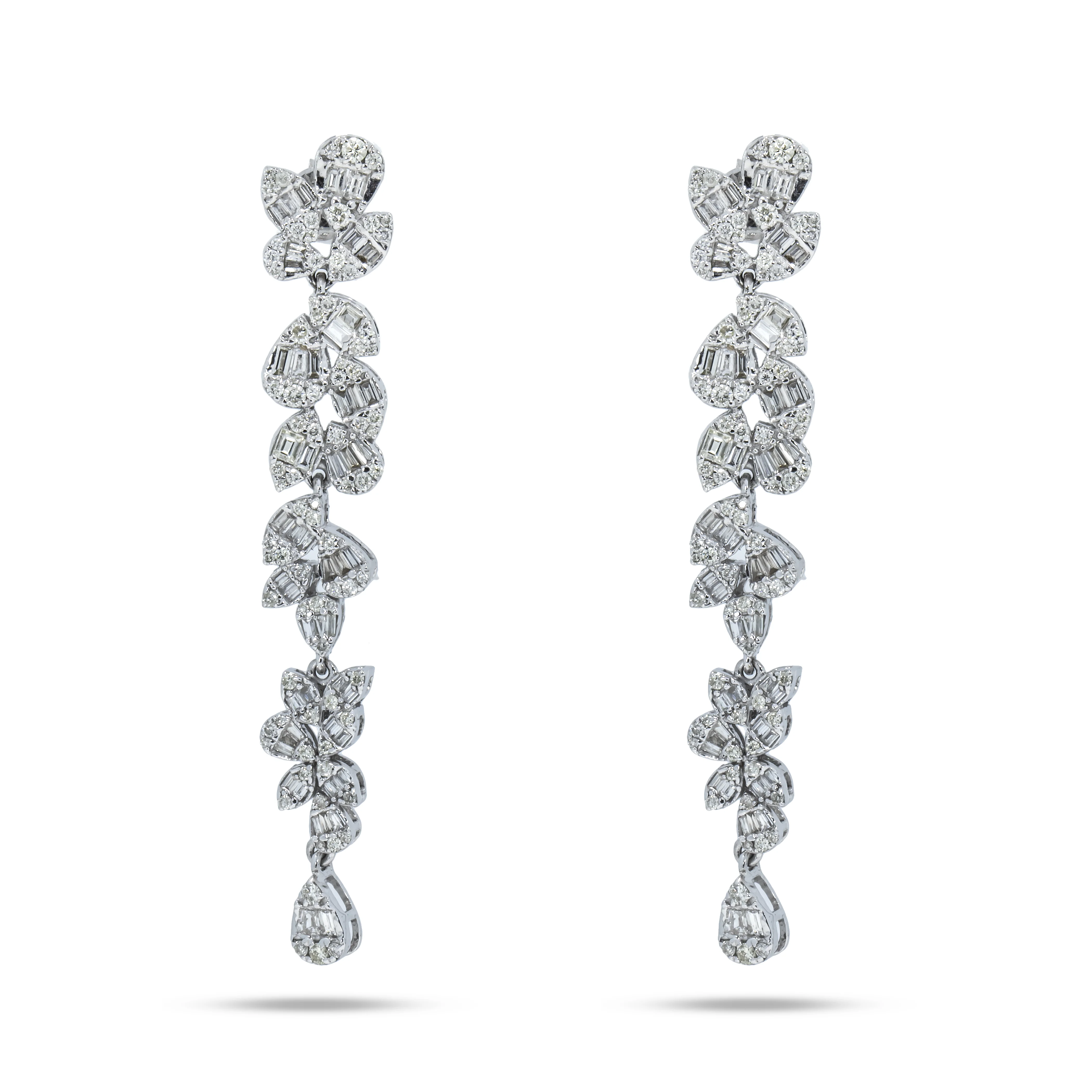 14K White Gold Flower Vine Diamond Drop Earrings 2.83ctw