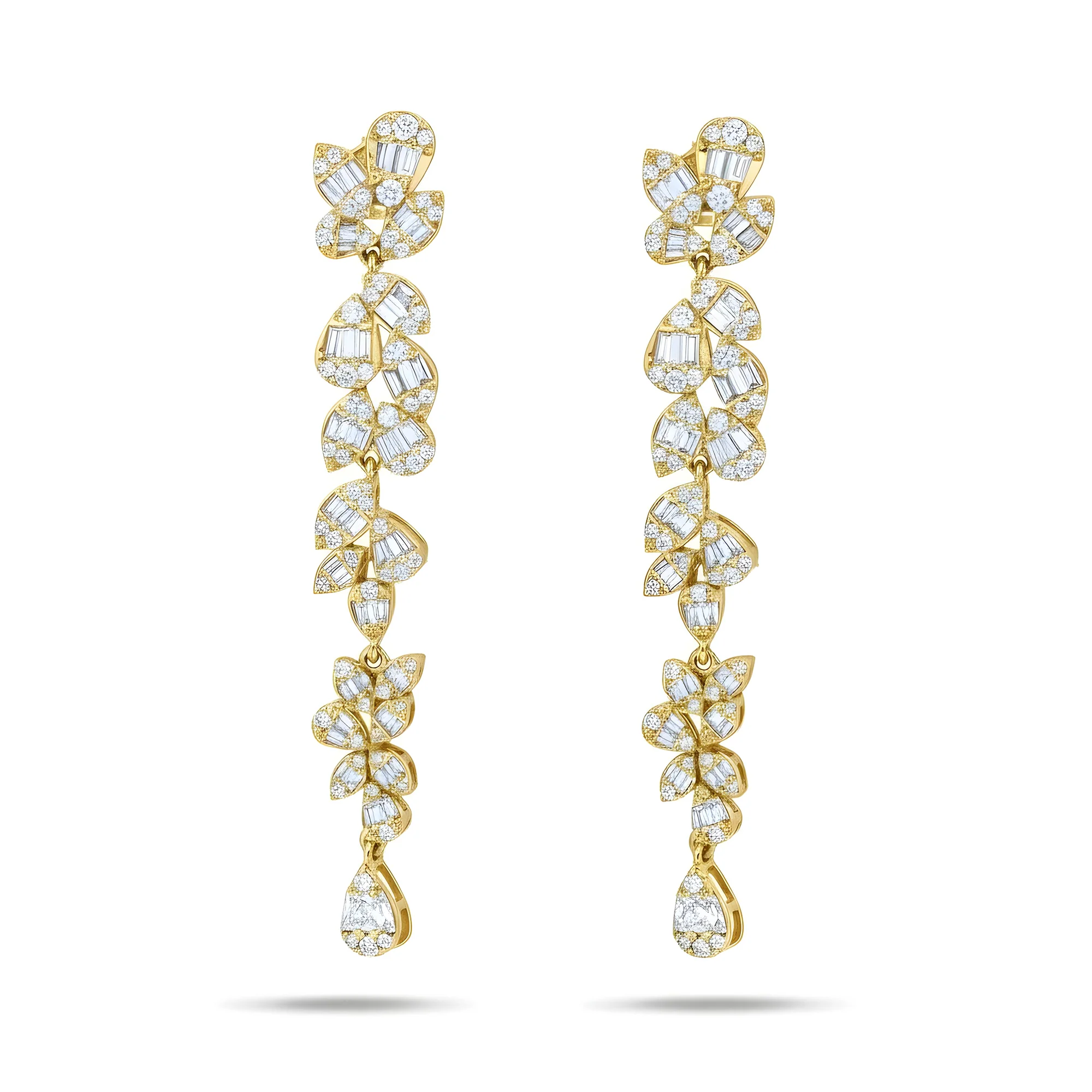 14K White Gold Flower Vine Diamond Drop Earrings 2.83ctw - Image 4