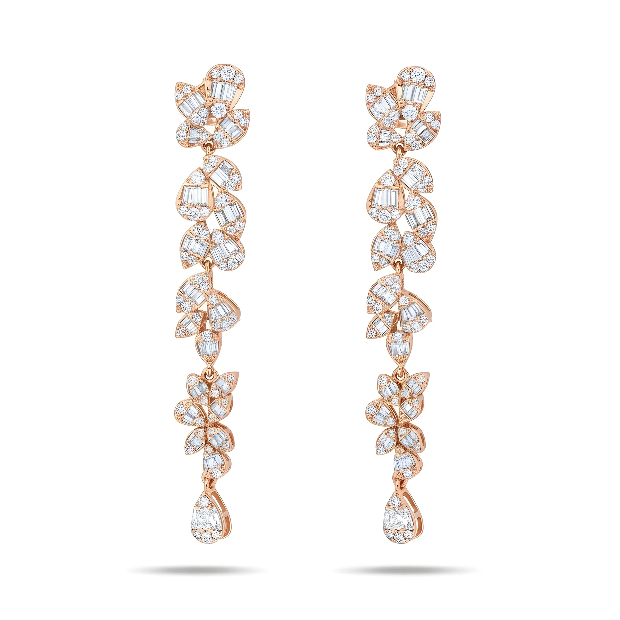 14K White Gold Flower Vine Diamond Drop Earrings 2.83ctw - Image 6