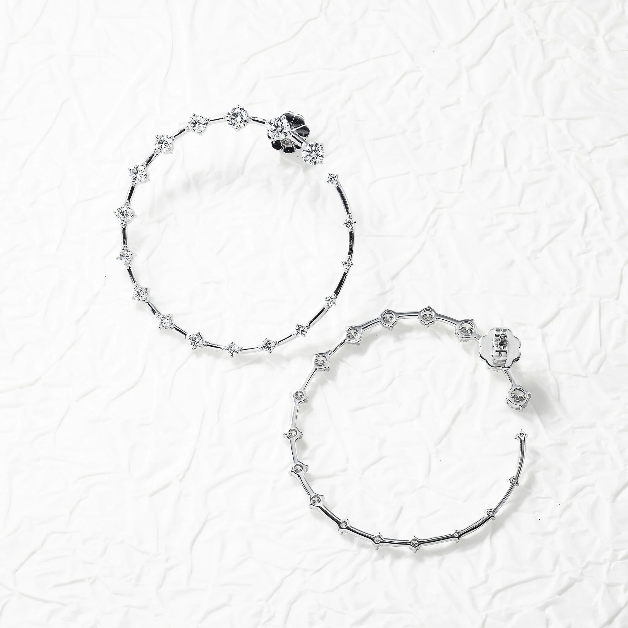 14K White Gold Front Facing Diamond Droplet Hoop Earrings 2.76ctw - Image 3