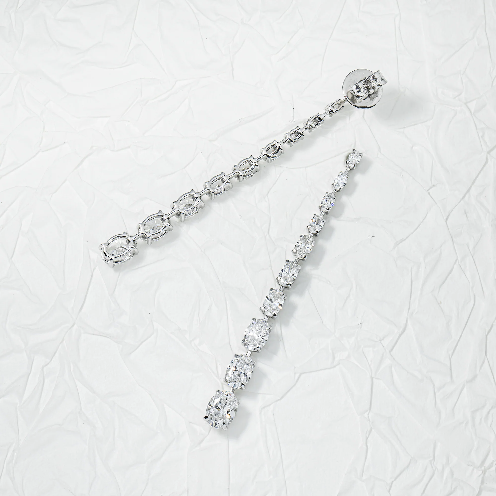 14K White Gold Graduated Oval Diamond Drop Earrings 4.28ctw - Image 3