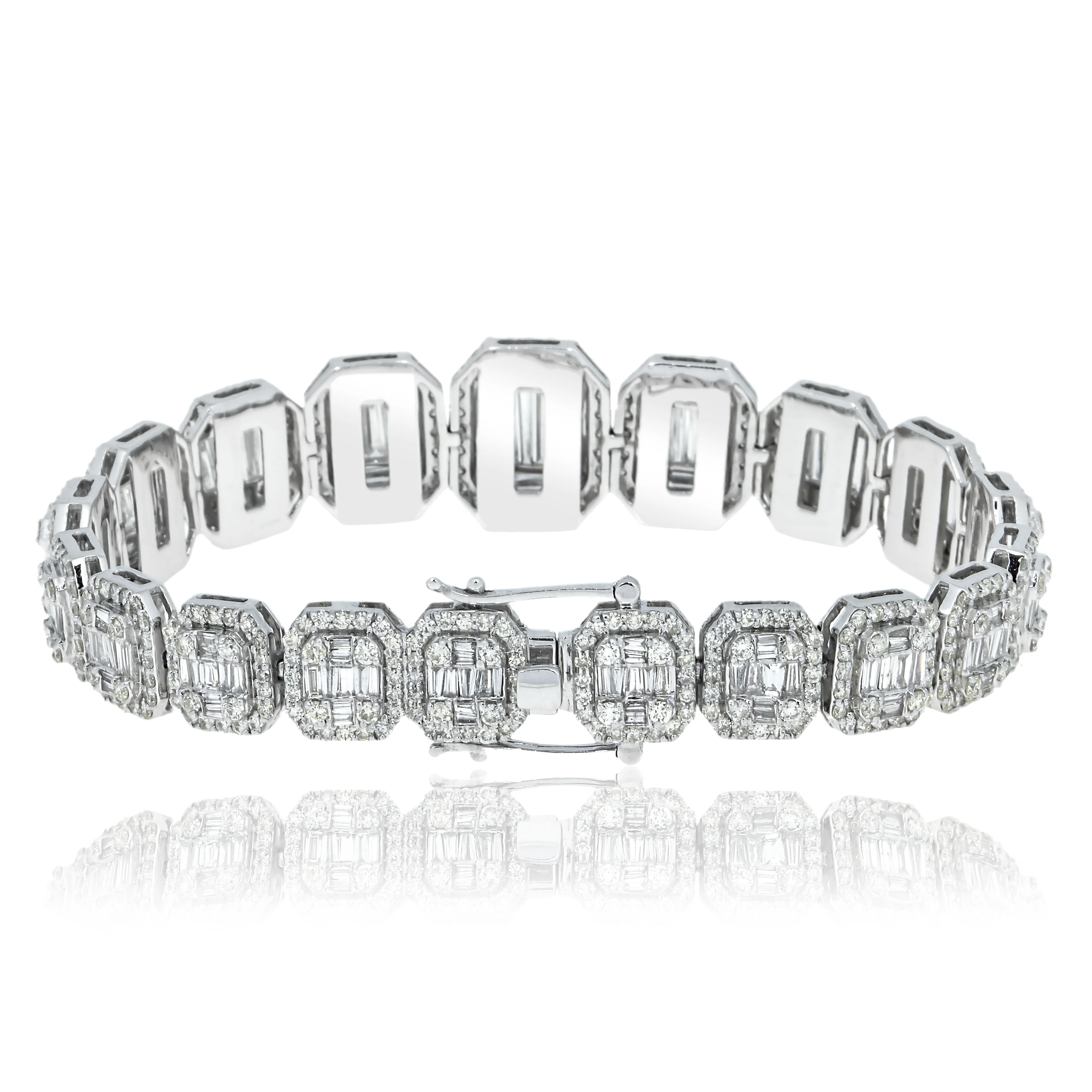 14K White Gold Graduated Baguette Diamond Bracelet 9.76ct - Image 3