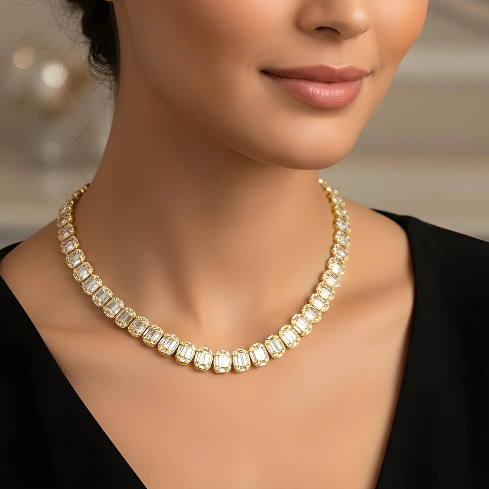 14K White Gold Graduated Baguette Diamond Chain 16.55ct - Image 6