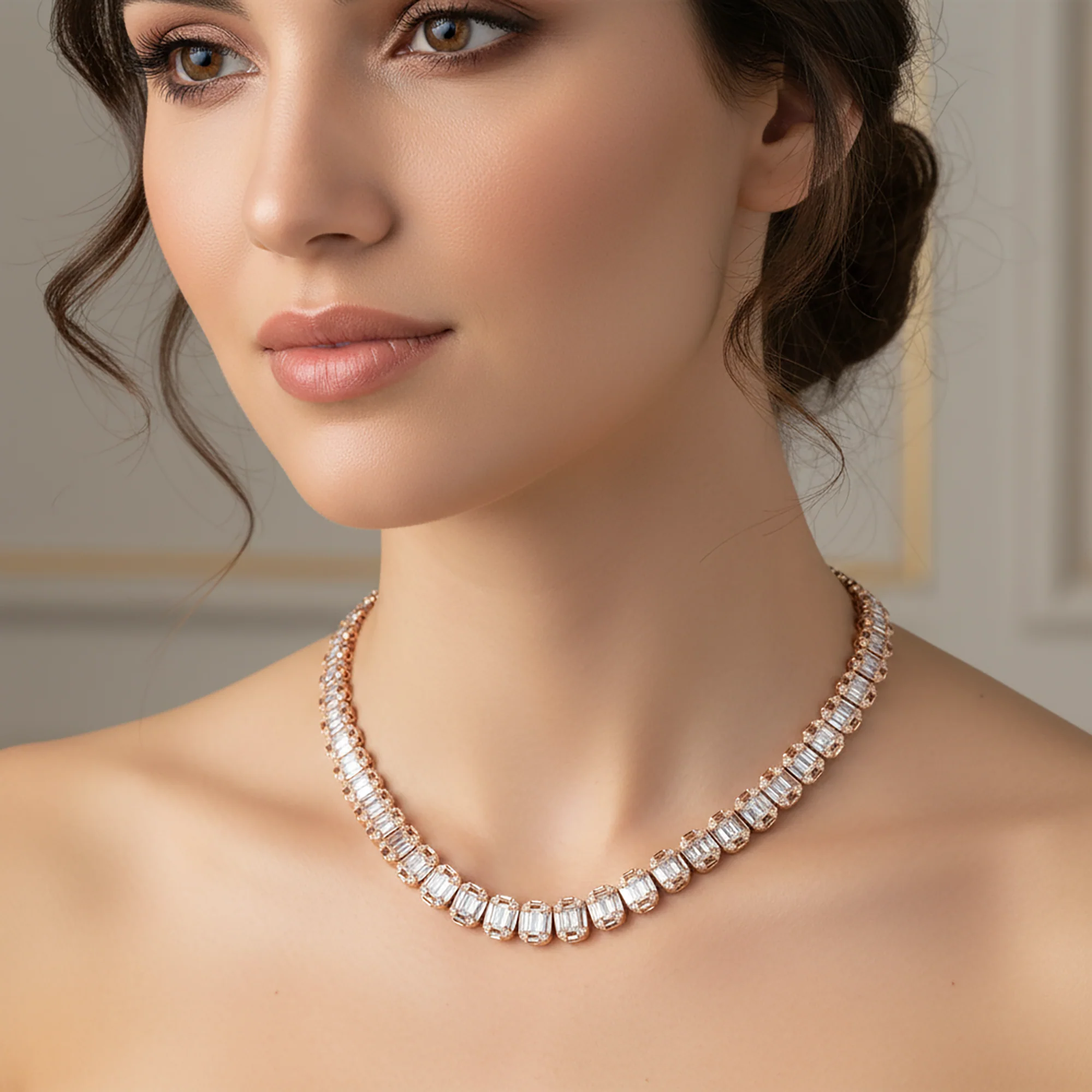 14K White Gold Graduated Baguette Diamond Chain 16.55ct - Image 8