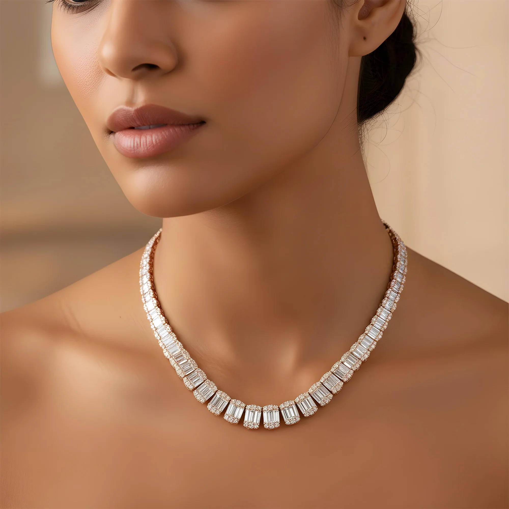 14K White Gold Graduated Baguette Diamond Chain 23.60ct - Image 8