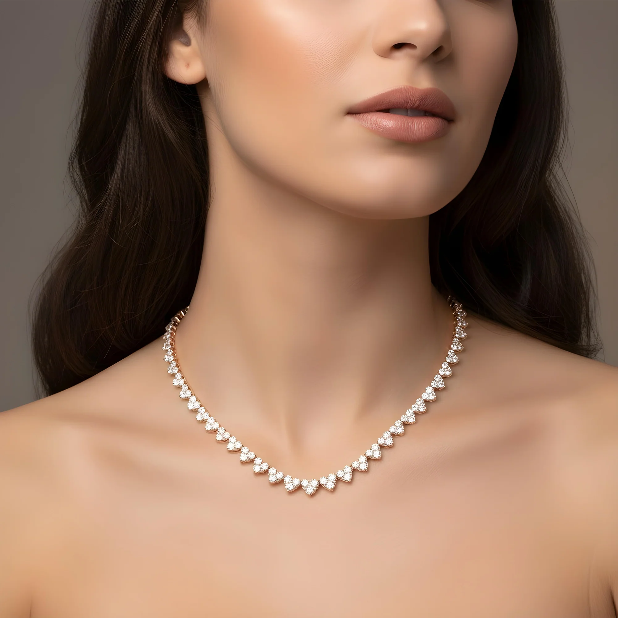 14K White Gold Graduated Diamond Heart Necklace 13ct - Image 8