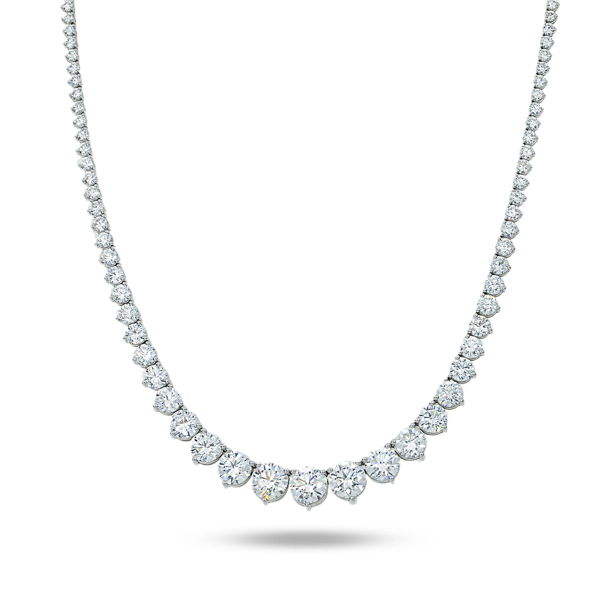 14K White Gold Graduated Round Diamond Tennis Chain 21.61ct