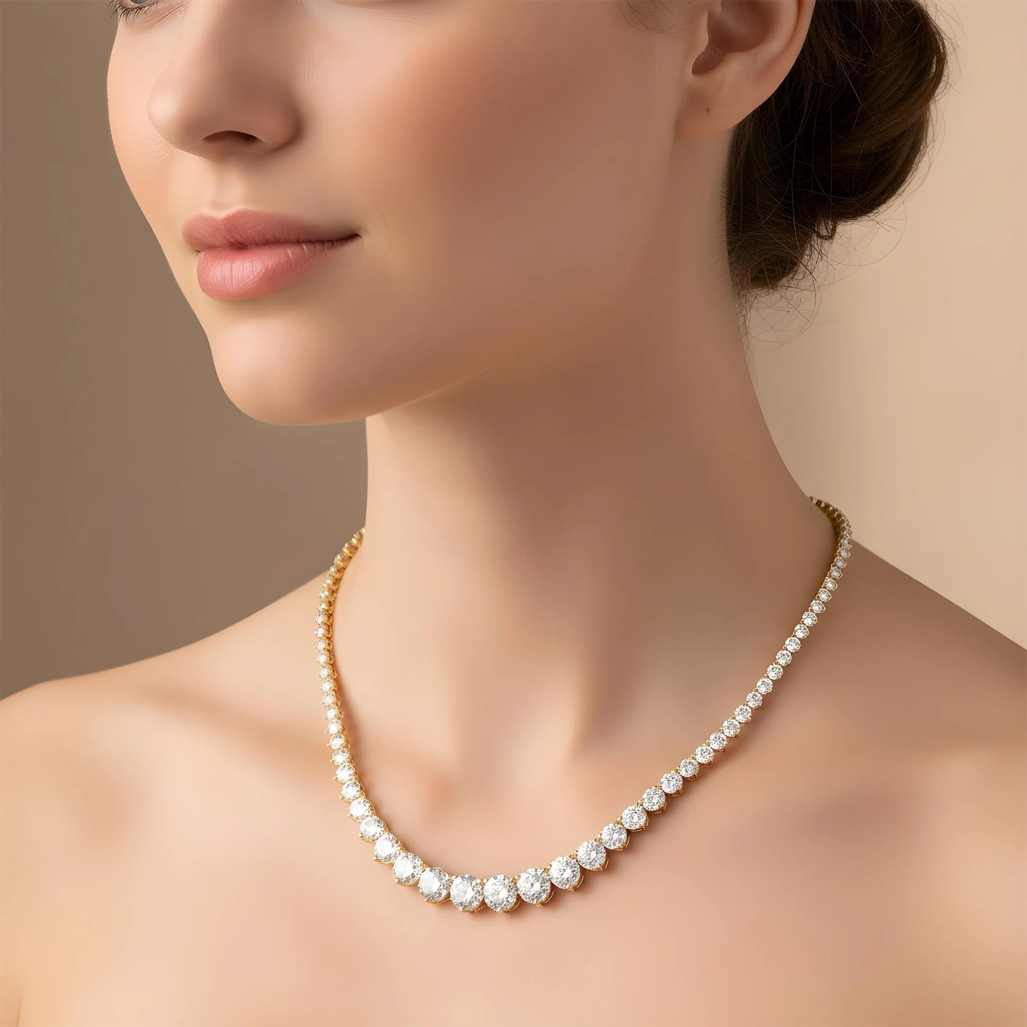 14K White Gold Graduated Round Diamond Tennis Chain 21.61ct - Image 5