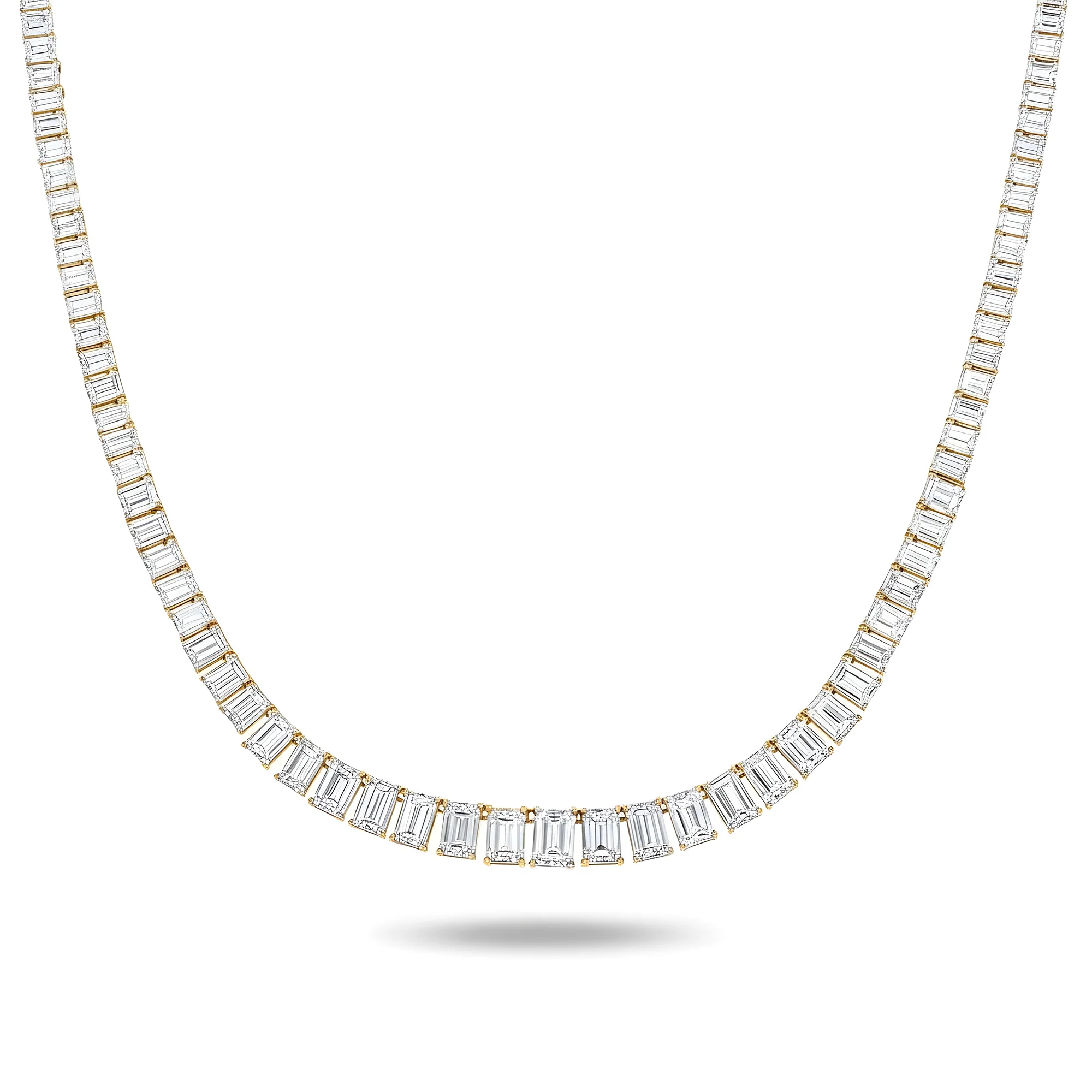 14K White Gold Graduated Emerald Cut Diamond Necklace 31.11ct - Image 4