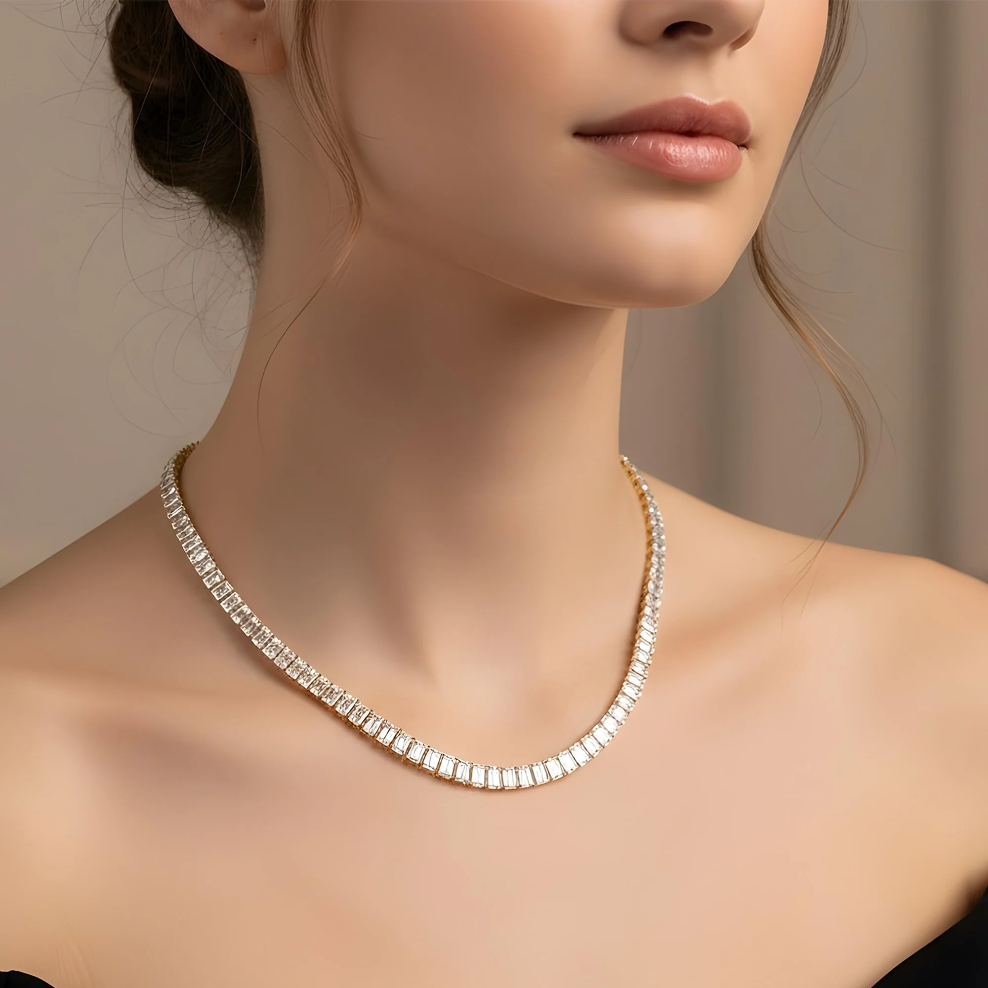 14K White Gold Graduated Emerald Cut Diamond Necklace 31.11ct - Image 5