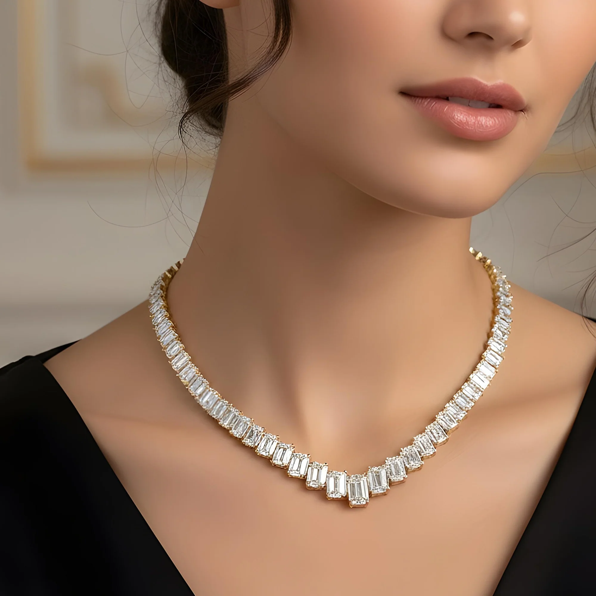 14K White Gold Graduated Emerald Cut Diamond Necklace 60.42ct - Image 6