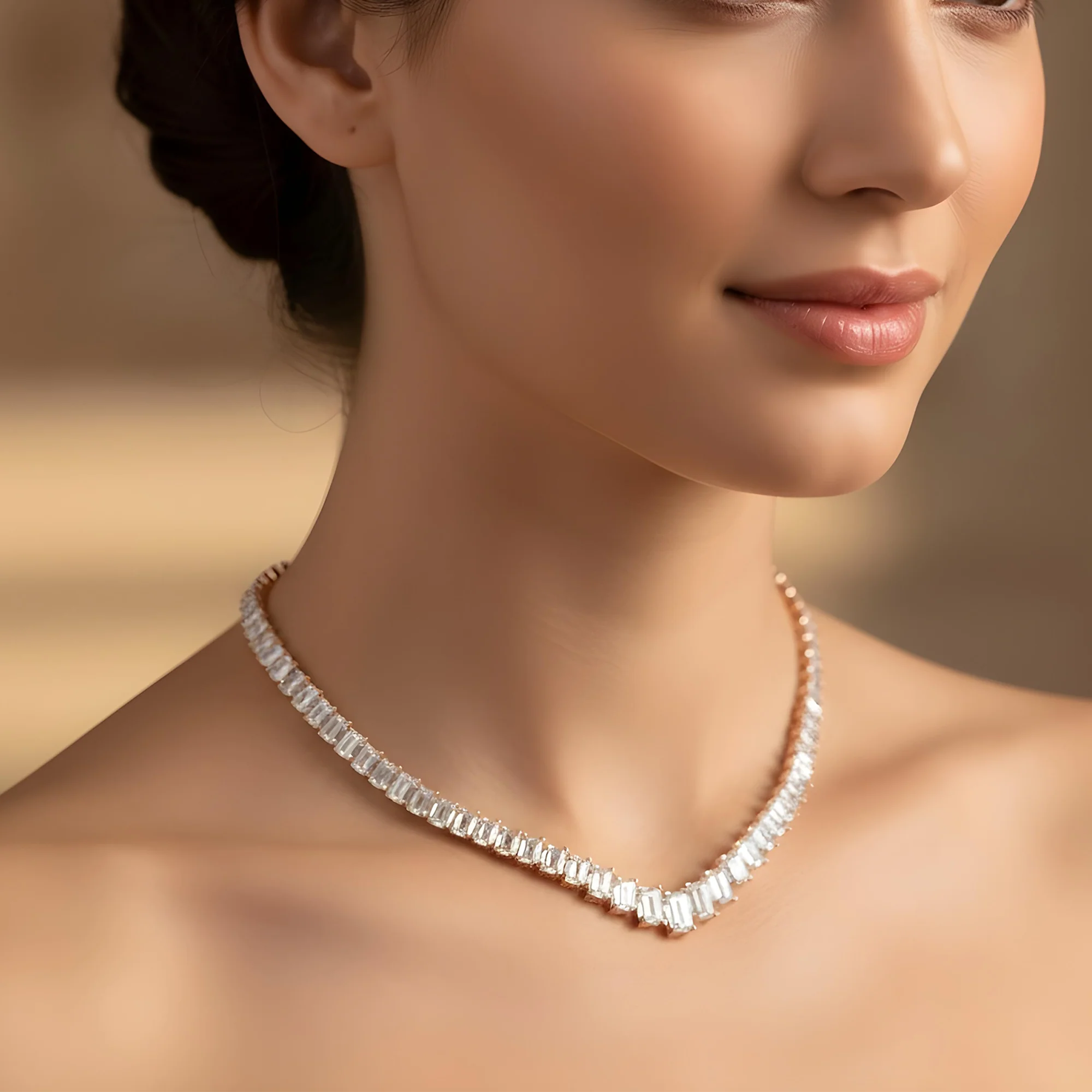14K White Gold Graduated Emerald Cut Diamond Necklace 60.42ct - Image 8