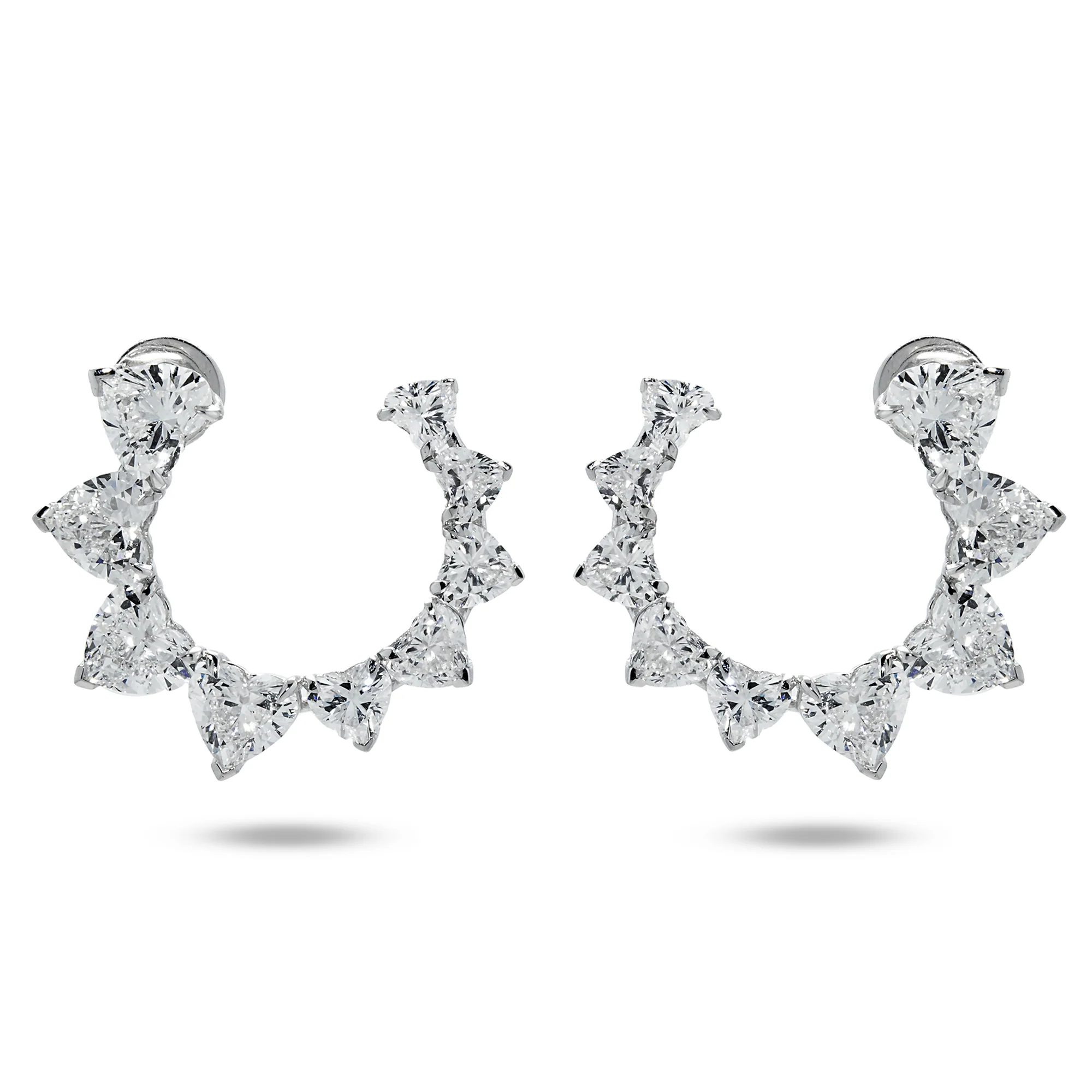 14K White Gold Graduated Heart Cut Diamond Open Hoop Earrings 10.42ctw