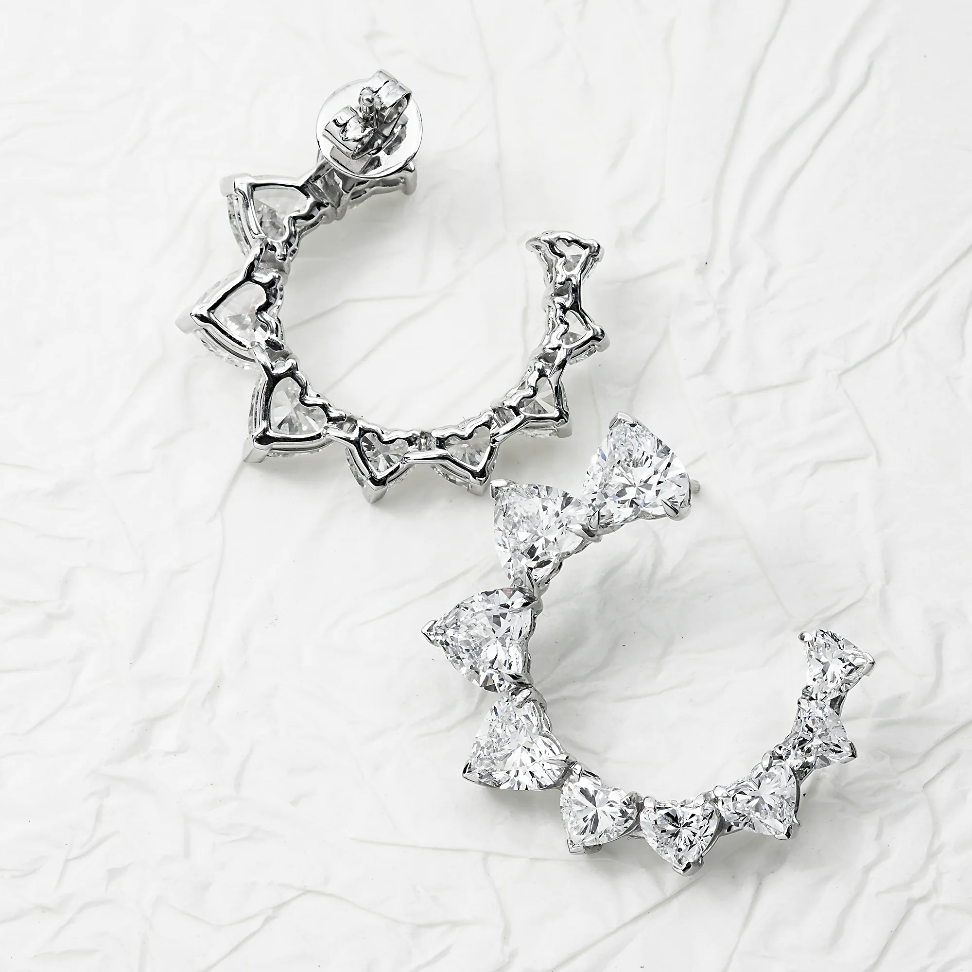 14K White Gold Graduated Heart Cut Diamond Open Hoop Earrings 10.42ctw - Image 3