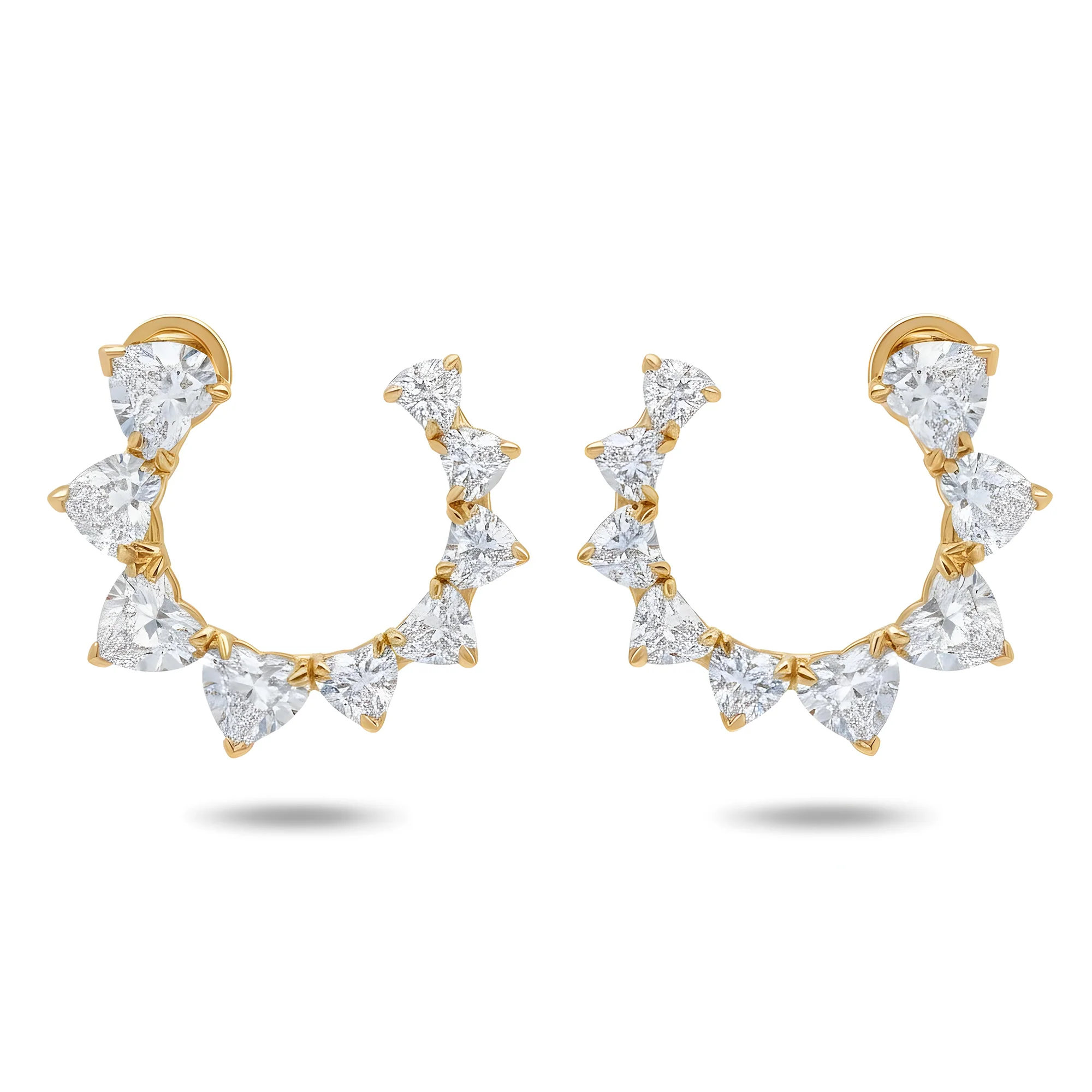 14K White Gold Graduated Heart Cut Diamond Open Hoop Earrings 10.42ctw - Image 4