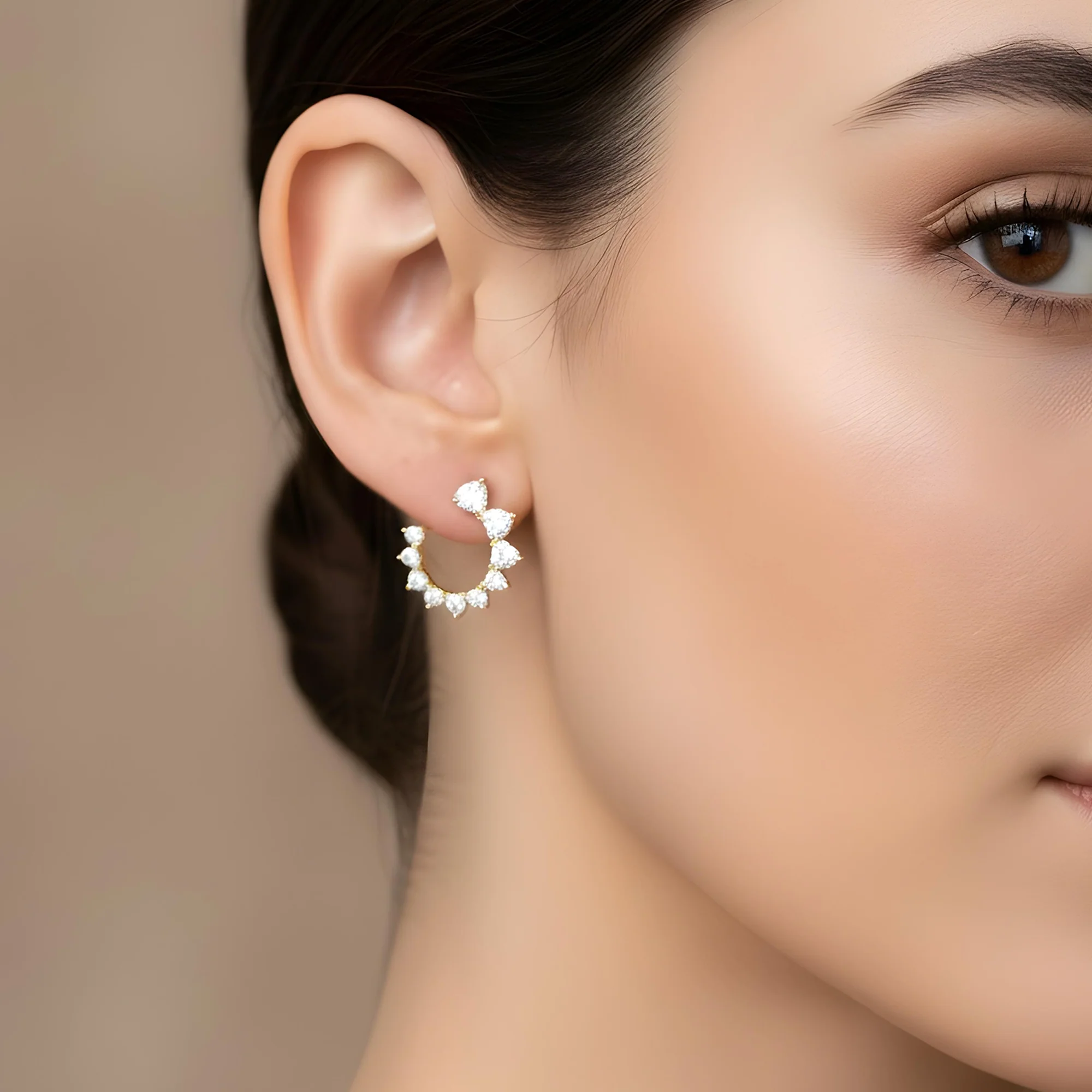 14K White Gold Graduated Heart Cut Diamond Open Hoop Earrings 10.42ctw - Image 5