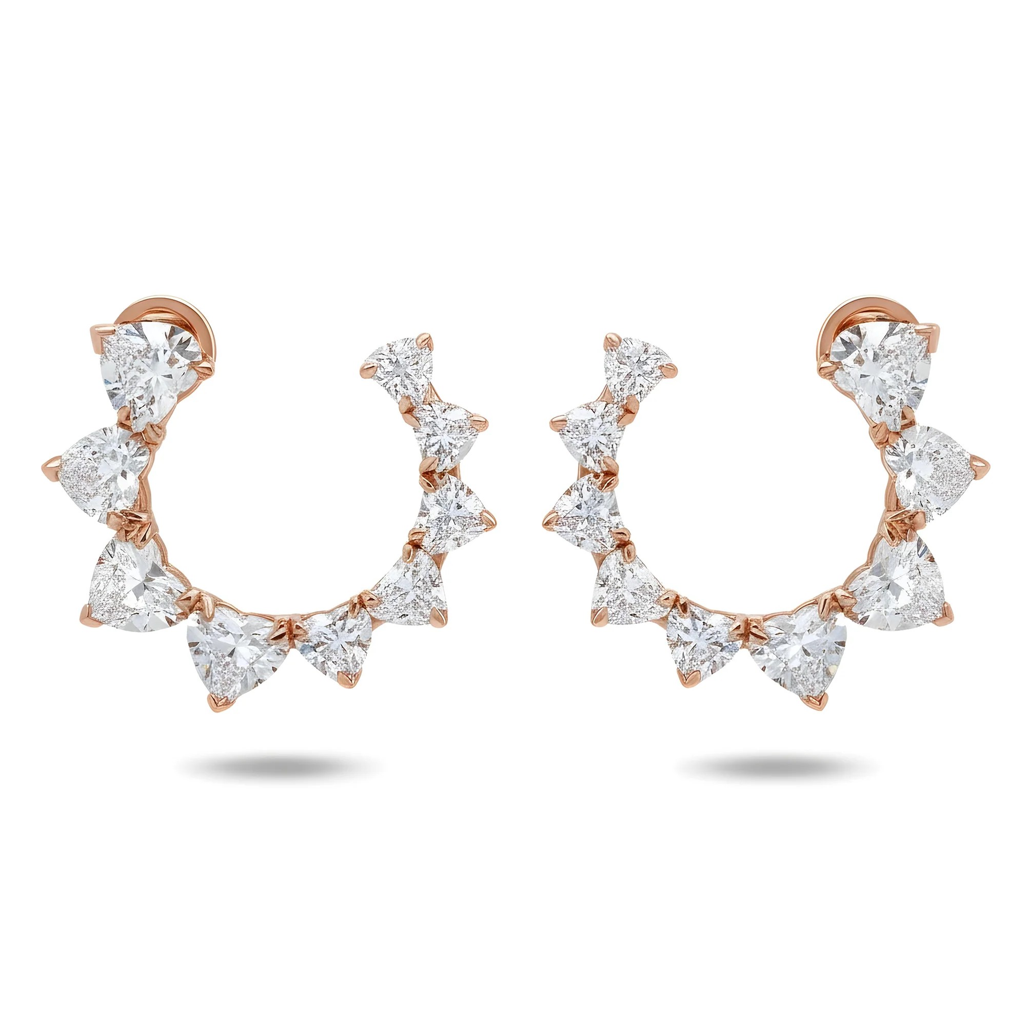 14K White Gold Graduated Heart Cut Diamond Open Hoop Earrings 10.42ctw - Image 6