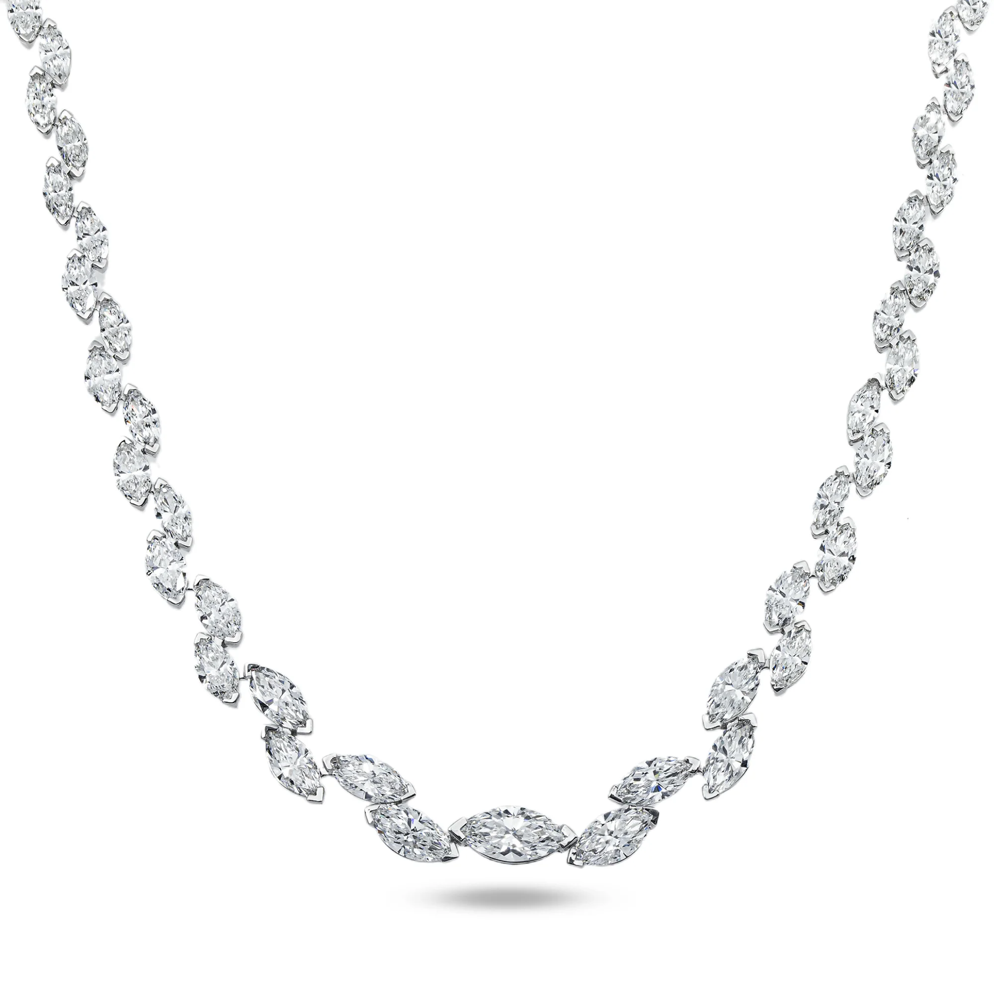 14K White Gold Graduated Marquise Diamond Rosebud Tennis Chain 28.07ct
