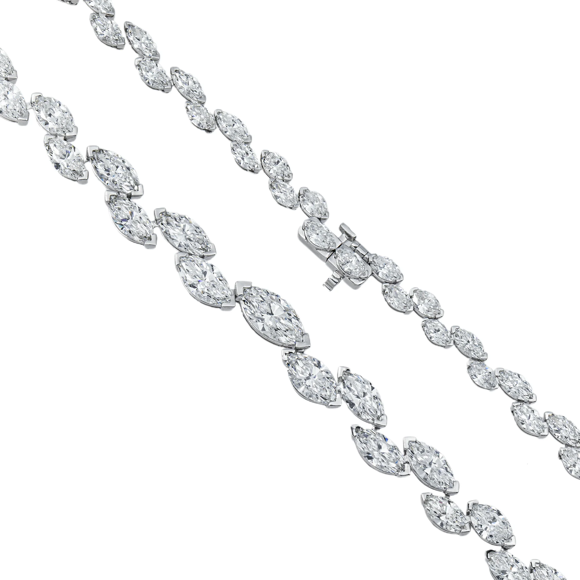 14K White Gold Graduated Marquise Diamond Rosebud Tennis Chain 28.07ct - Image 4