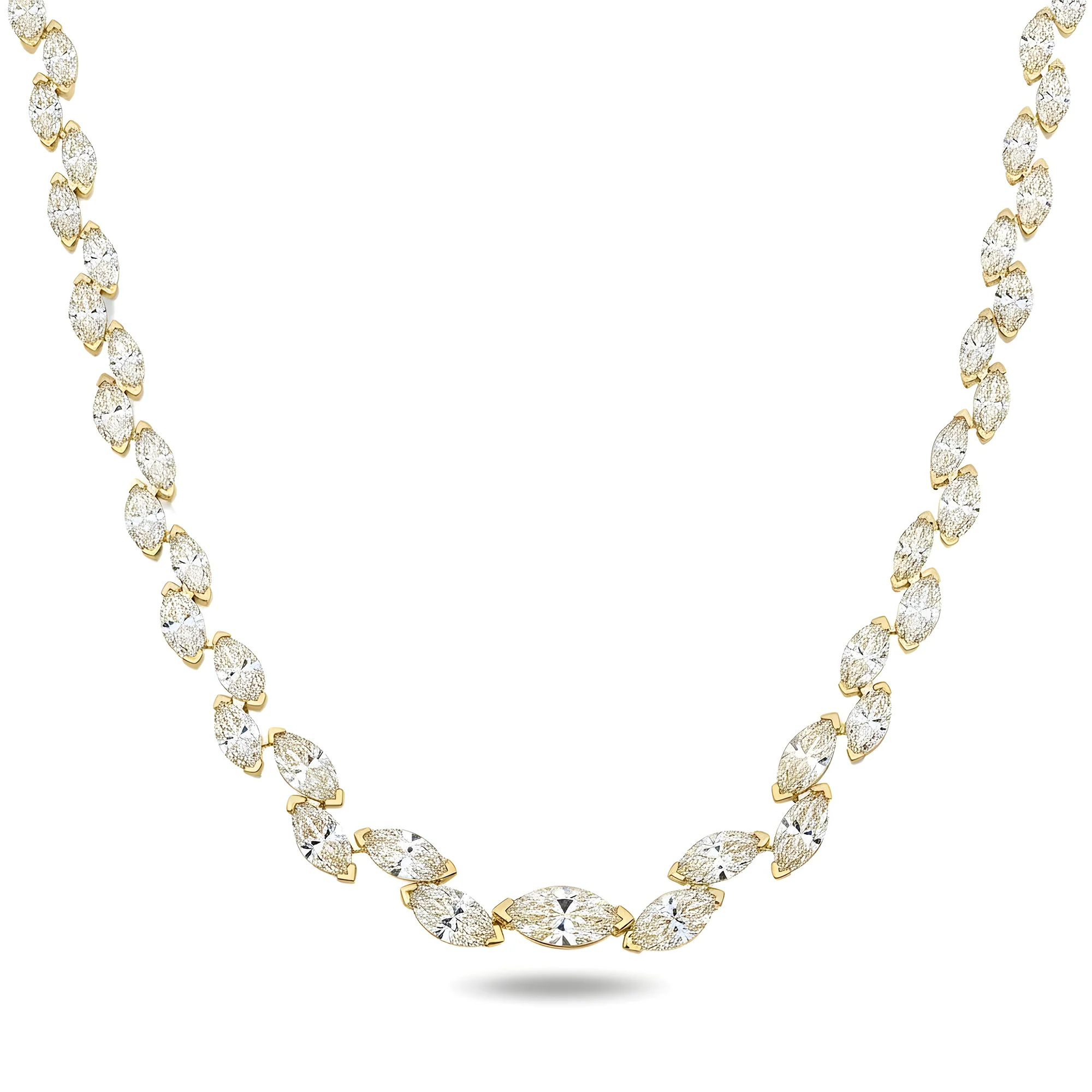 14K White Gold Graduated Marquise Diamond Rosebud Tennis Chain 28.07ct - Image 5