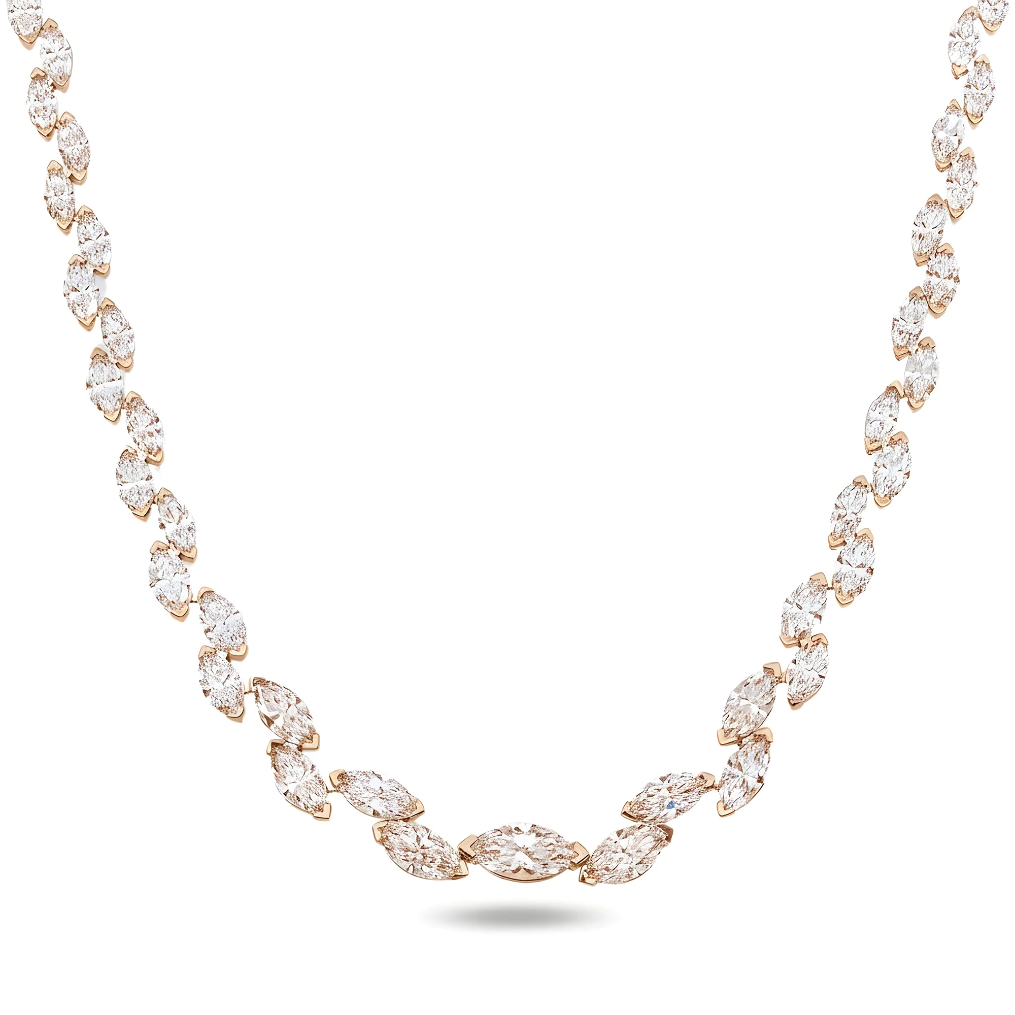14K White Gold Graduated Marquise Diamond Rosebud Tennis Chain 28.07ct - Image 7