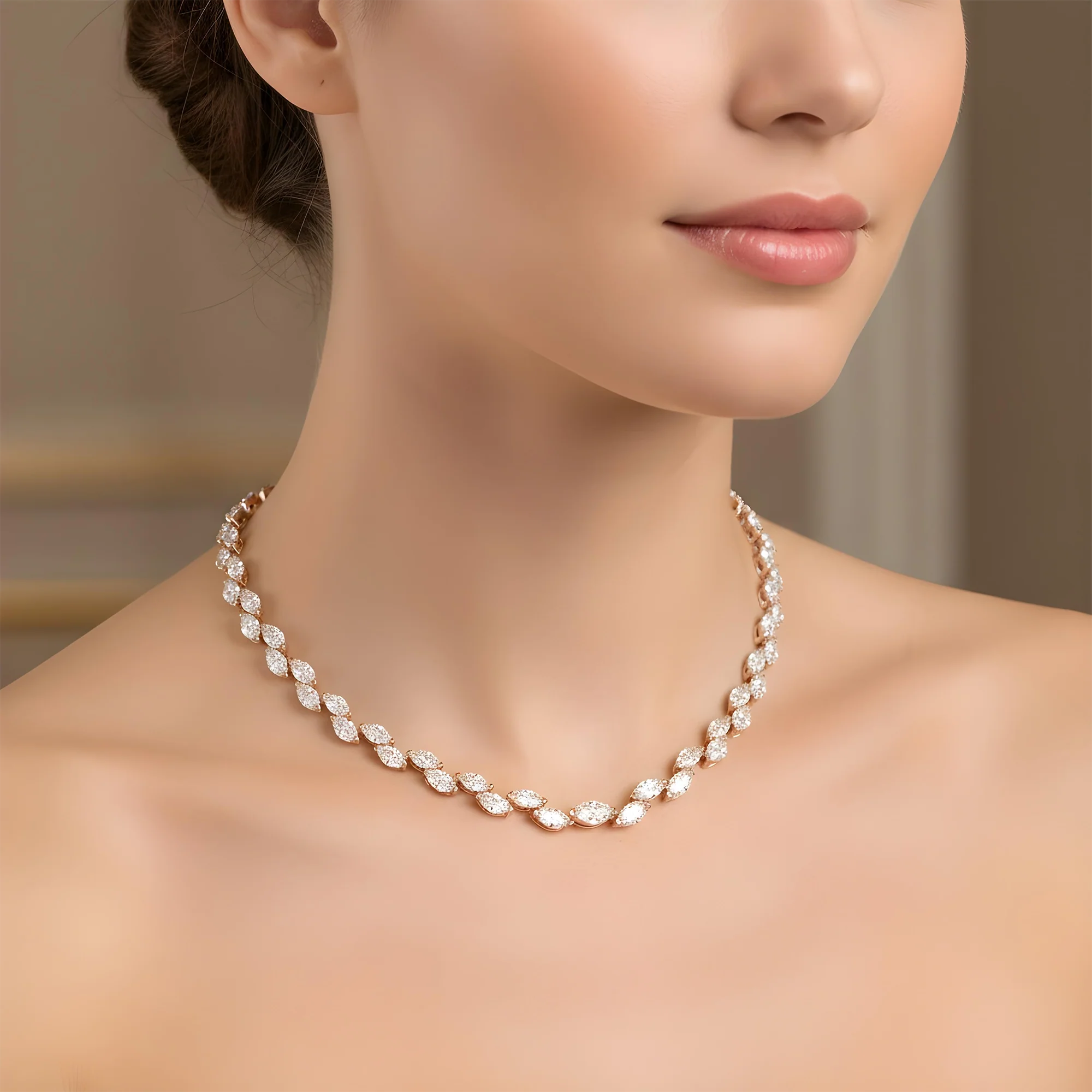 14K White Gold Graduated Marquise Diamond Rosebud Tennis Chain 28.07ct - Image 8