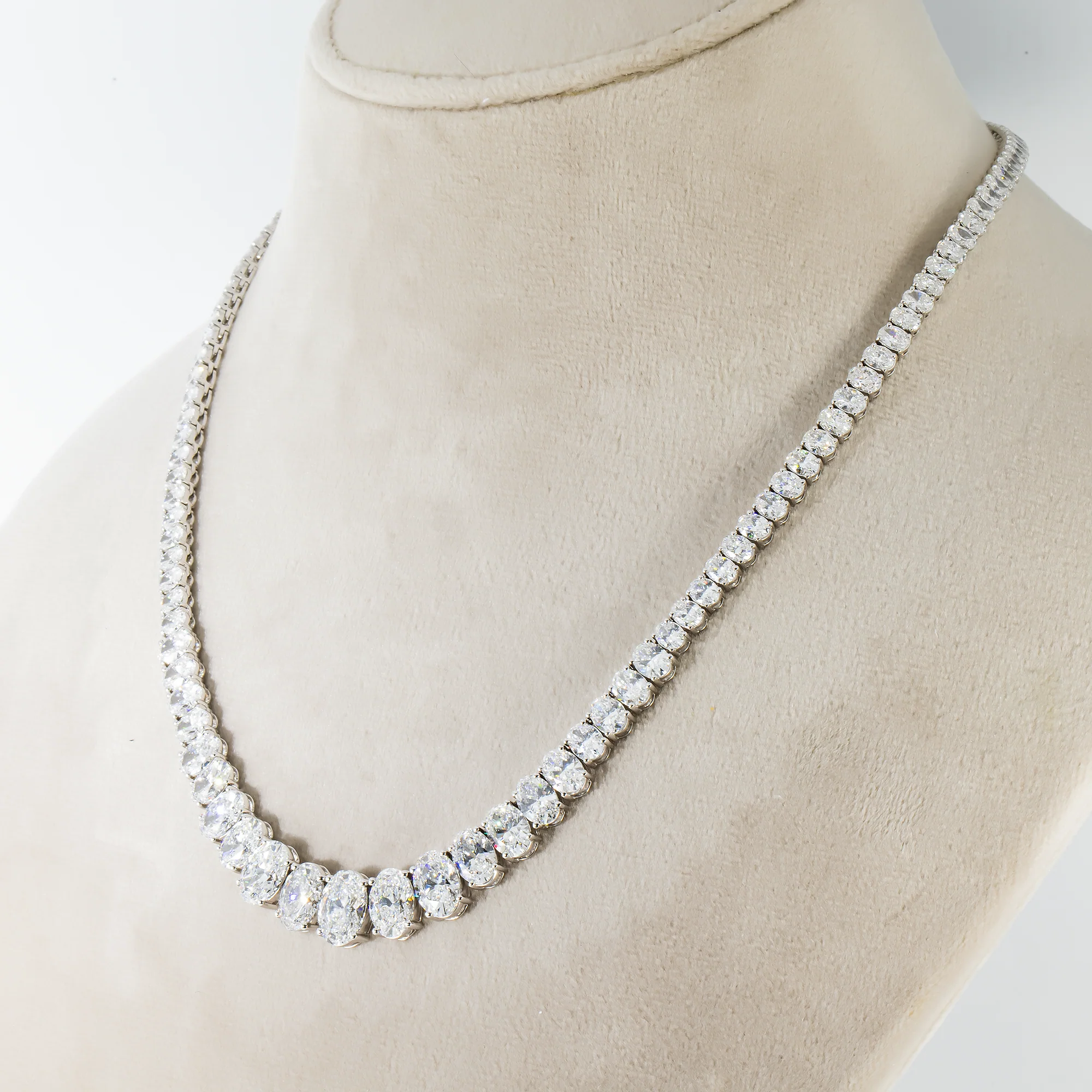 14K White Gold Graduated Oval Cut Diamond Necklace 37.37ct - Image 2