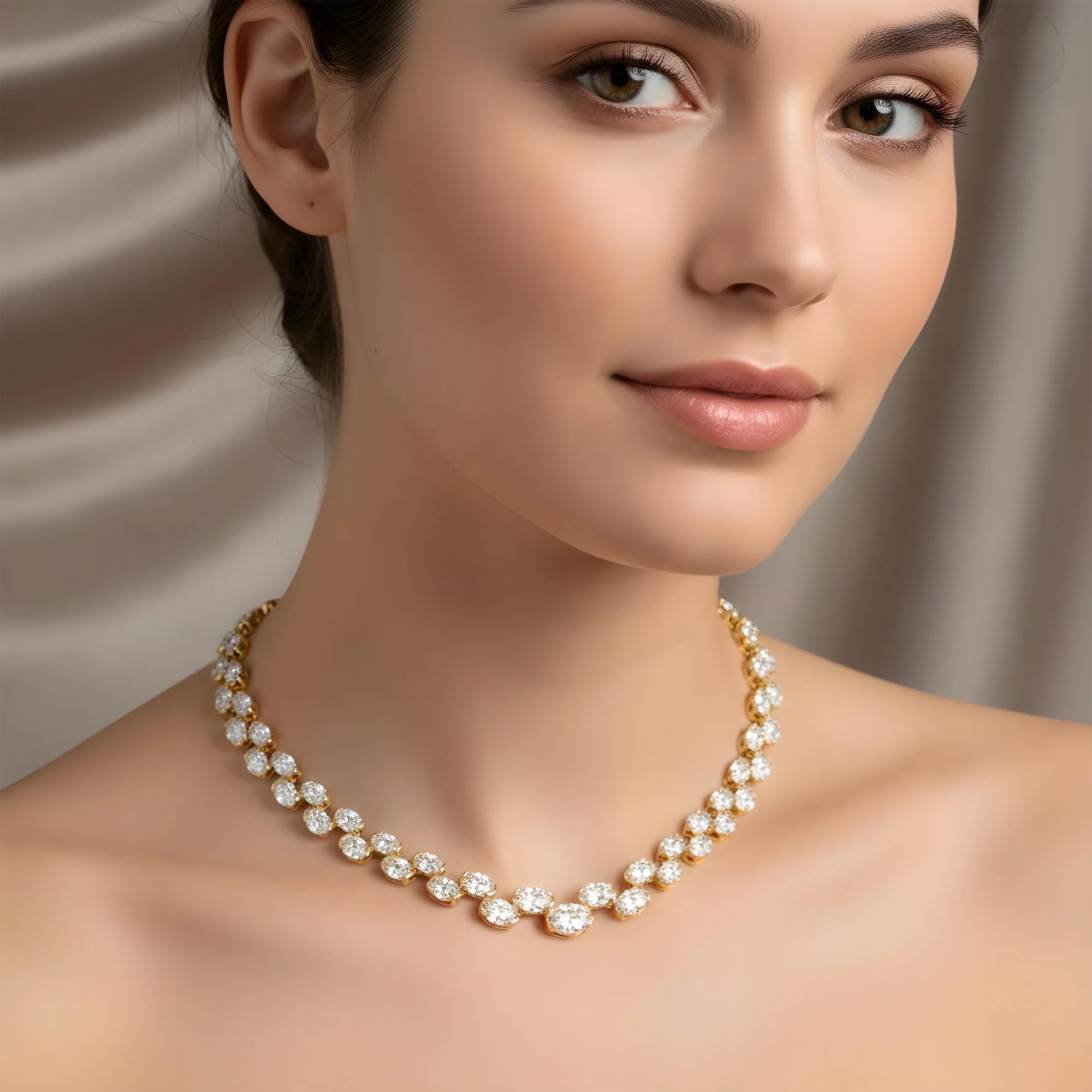 14K White Gold Graduated Oval Cut Floating Diamond Tennis Chain 39.15ct - Image 6