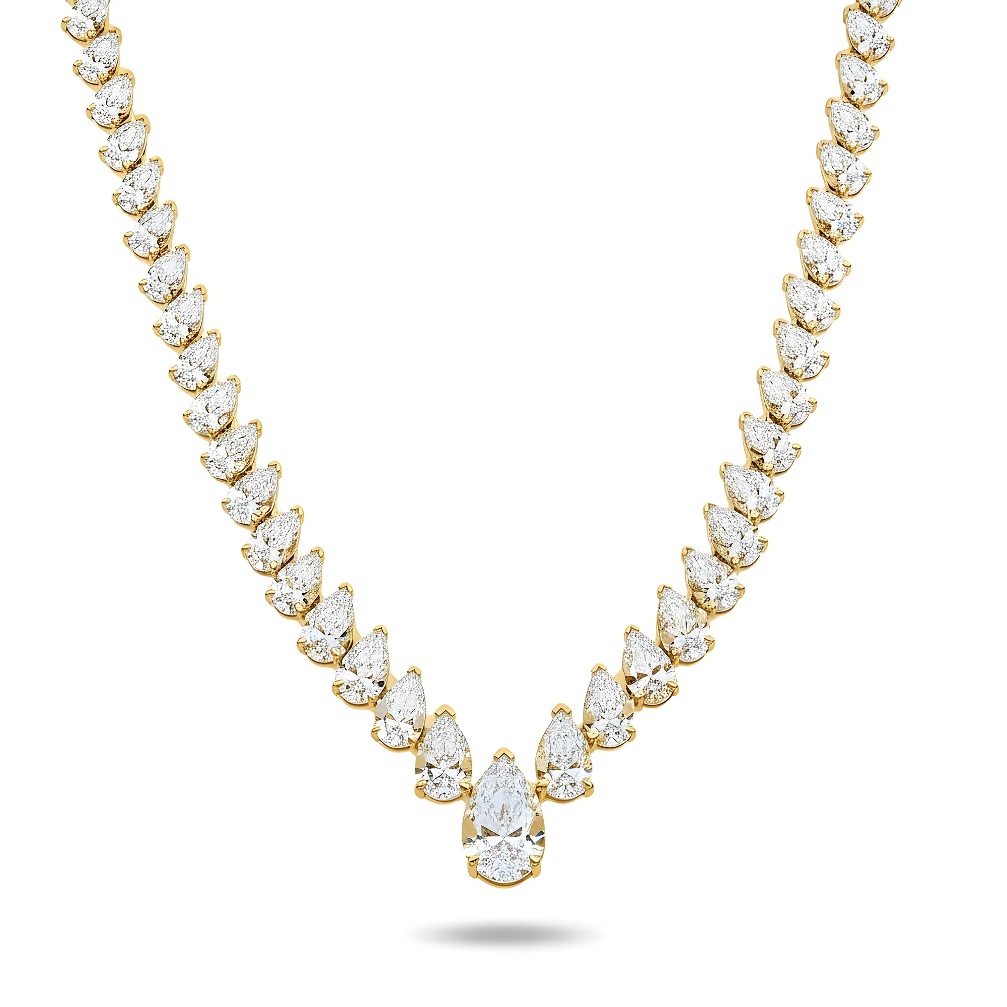 14K White Gold Graduated Pear Cut Diamond Necklace 45.79ct - Image 5