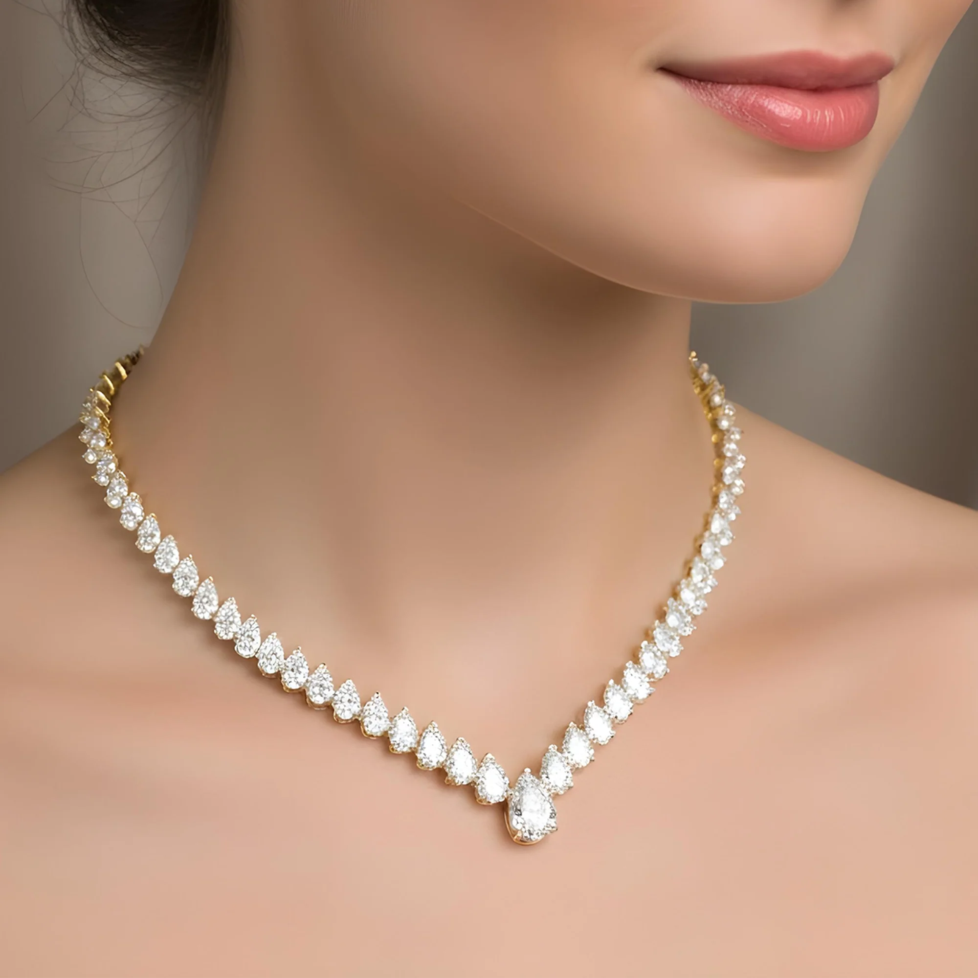 14K White Gold Graduated Pear Cut Diamond Necklace 45.79ct - Image 6