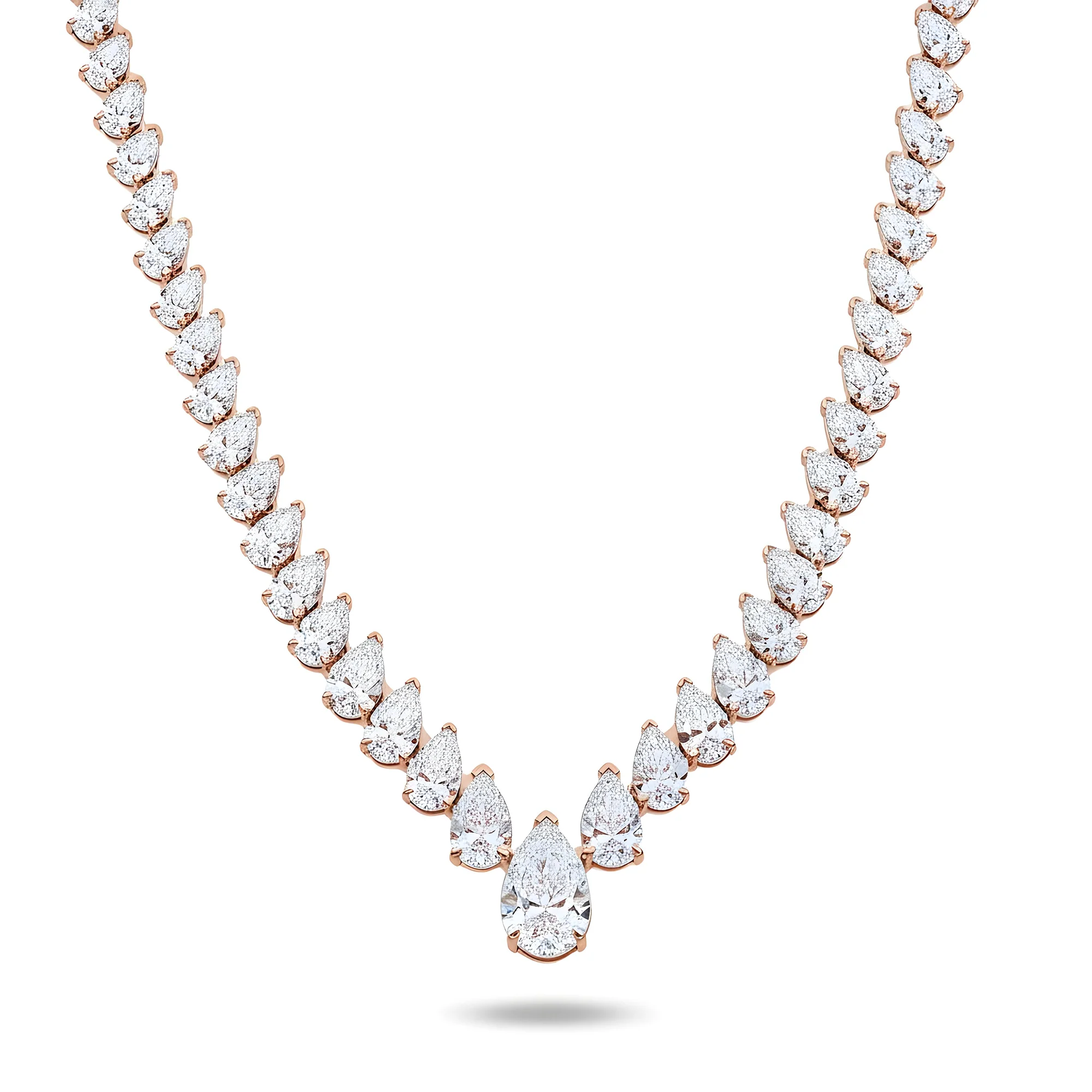14K White Gold Graduated Pear Cut Diamond Necklace 45.79ct - Image 7